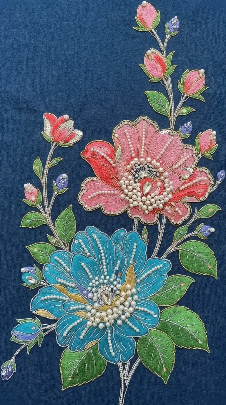 The same flowers with many more pearls on the petals