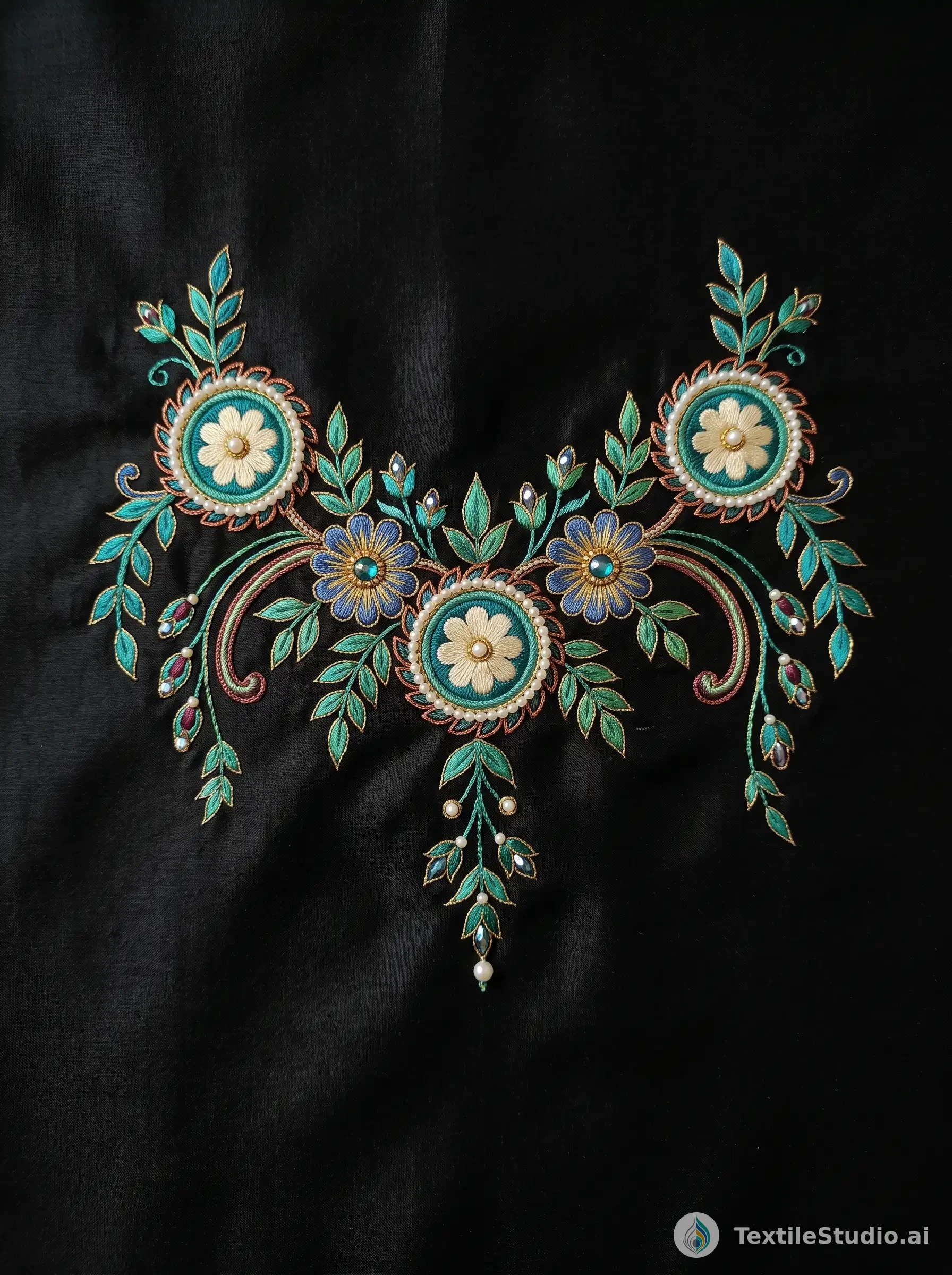Black Silk Kurti with Floral Thread Embroidery — The design