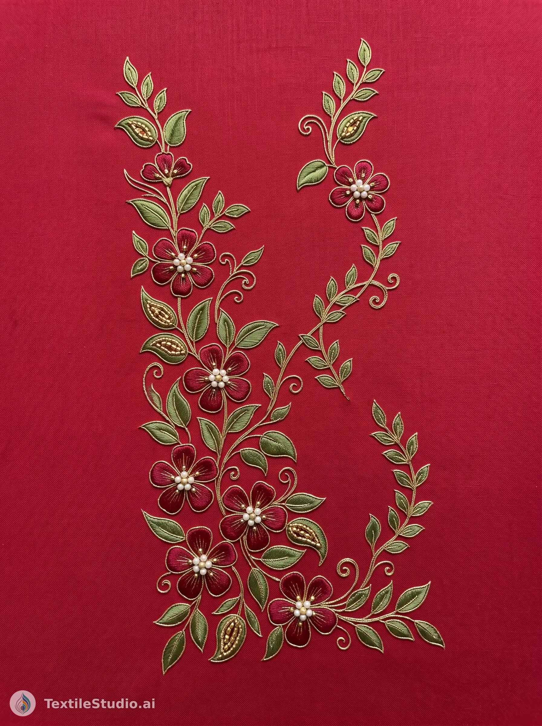 Crimson Kurti with Jari Dori Floral Embroidery — The design