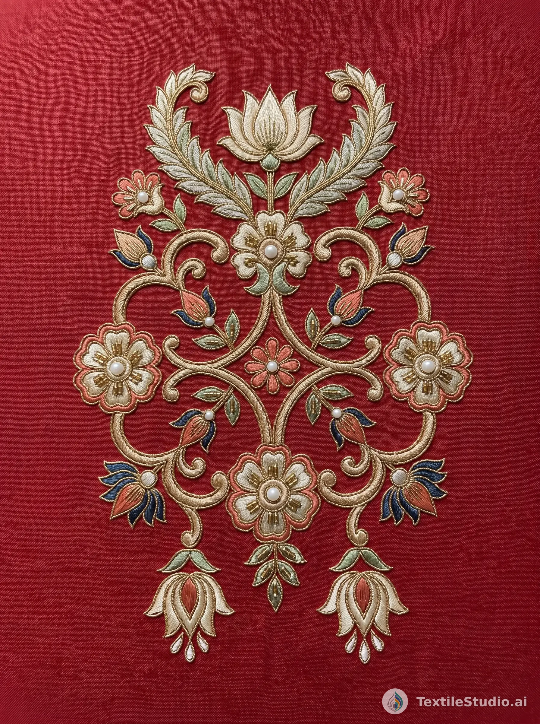 Crimson Blouse with Jari Dori and Pearl Details — The design