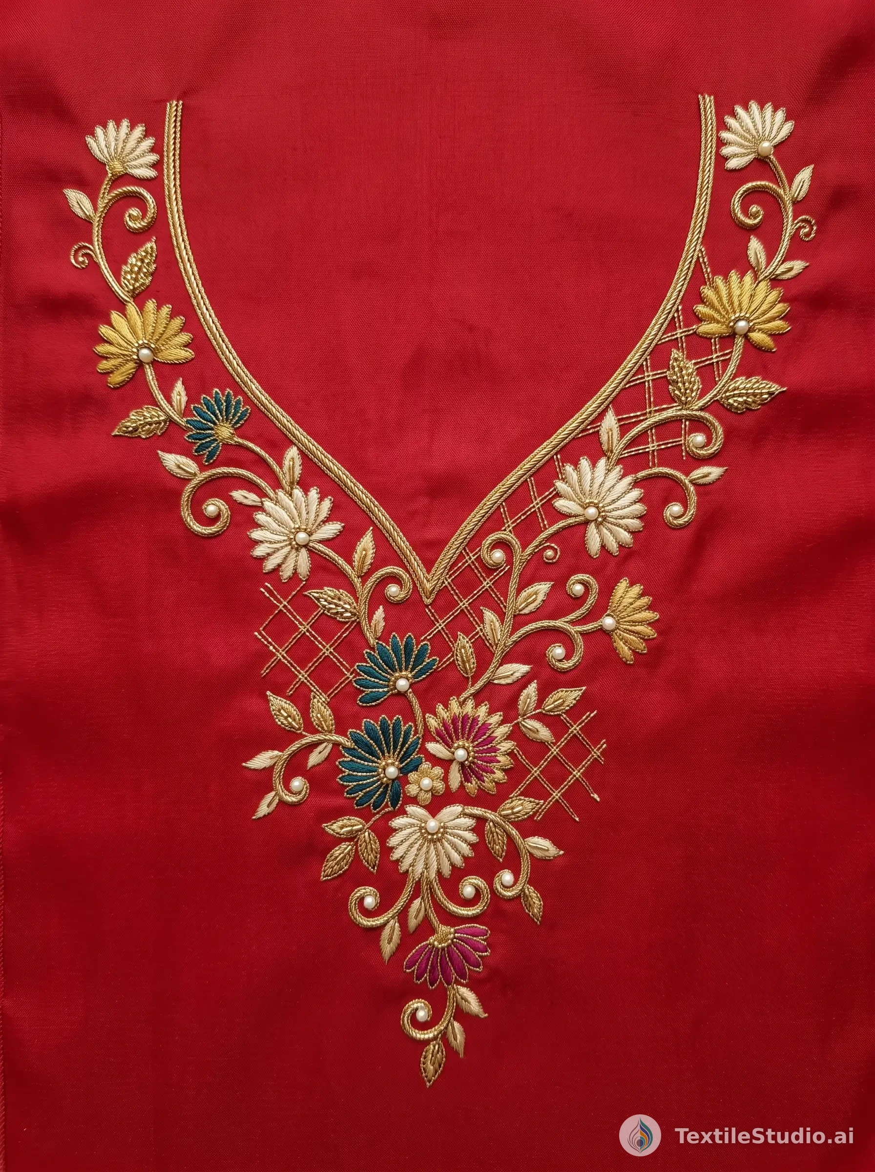 Crimson Kurta with Floral Silk Embroidery — The design