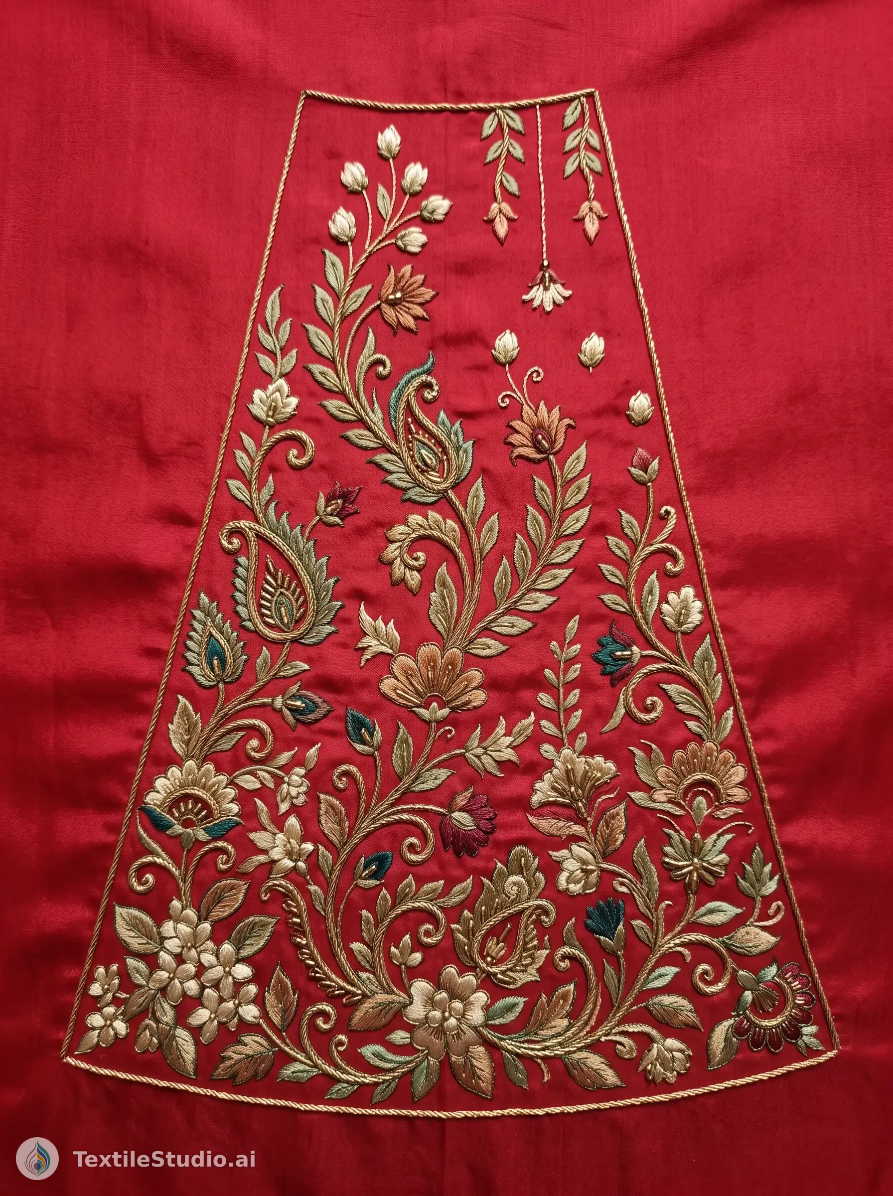 Crimson Lehenga with Gold Jari Dori Embroidery