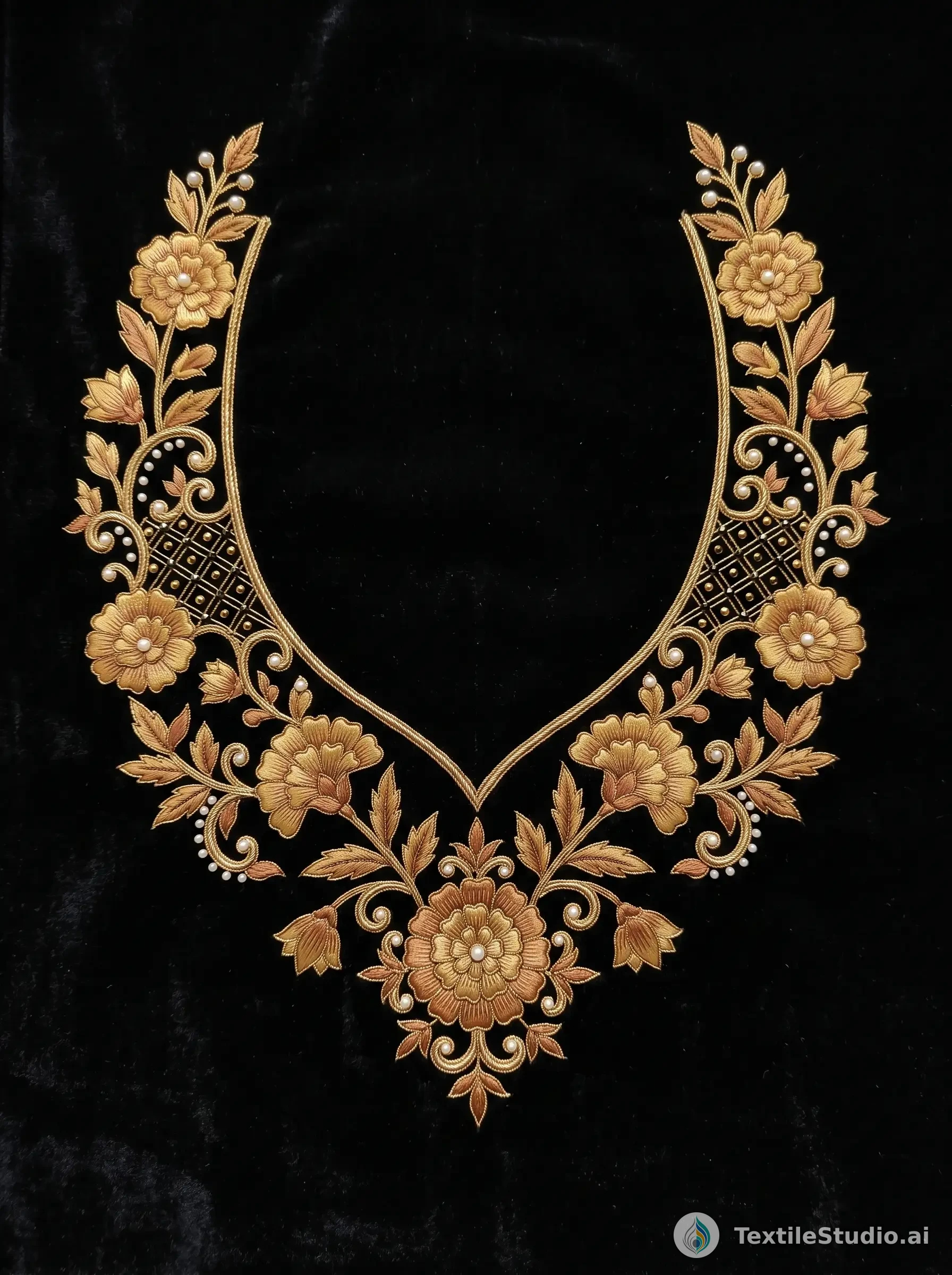 Black Velvet Gown with Jari Dori Floral Embroidery — The design