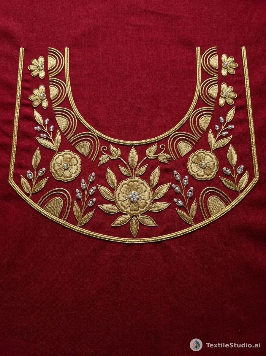 Maroon Kurta with Gold Yoke Embroidery