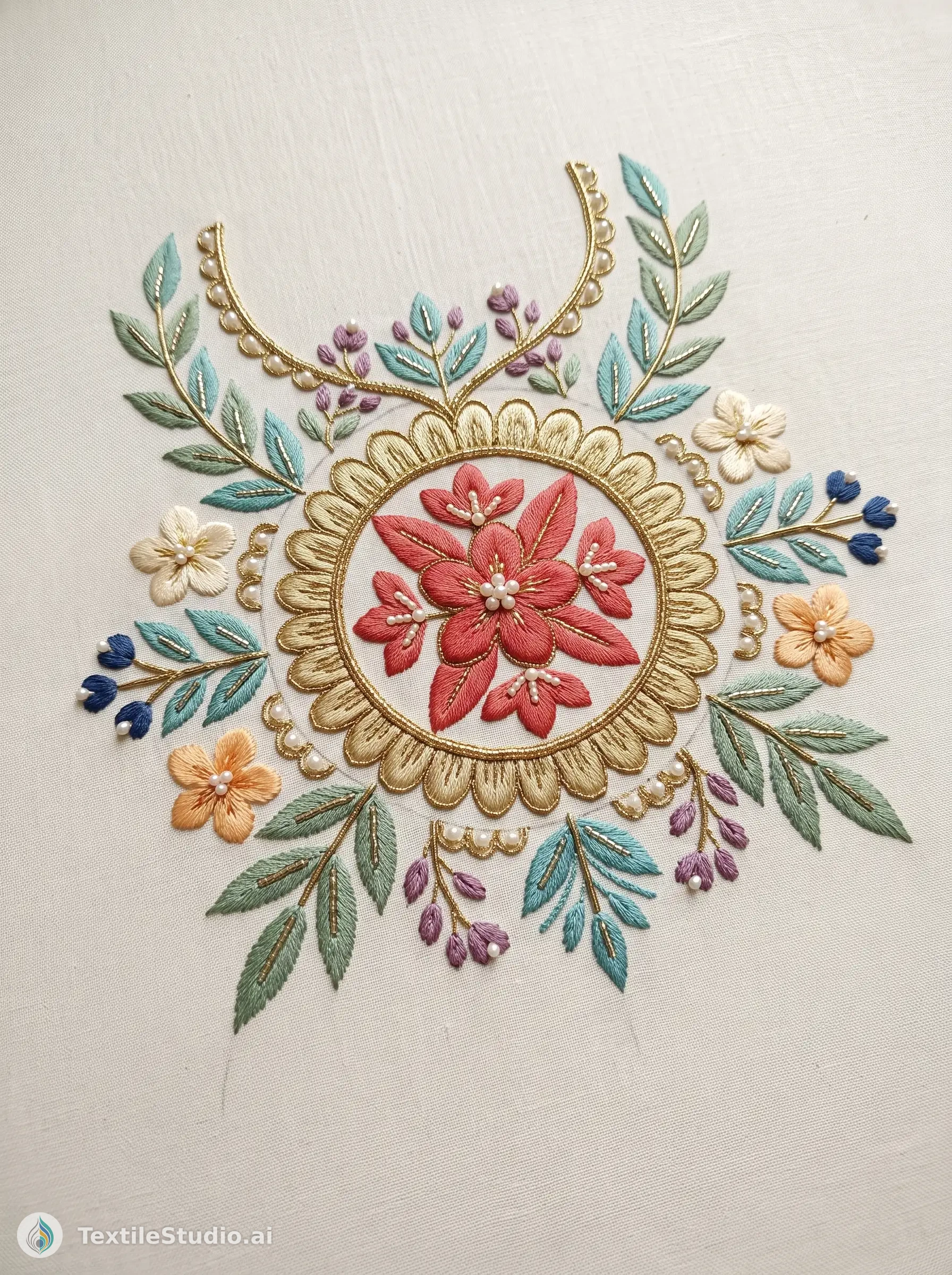 Elegant Blouse with Floral Thread and Pearl Embroidery — The design