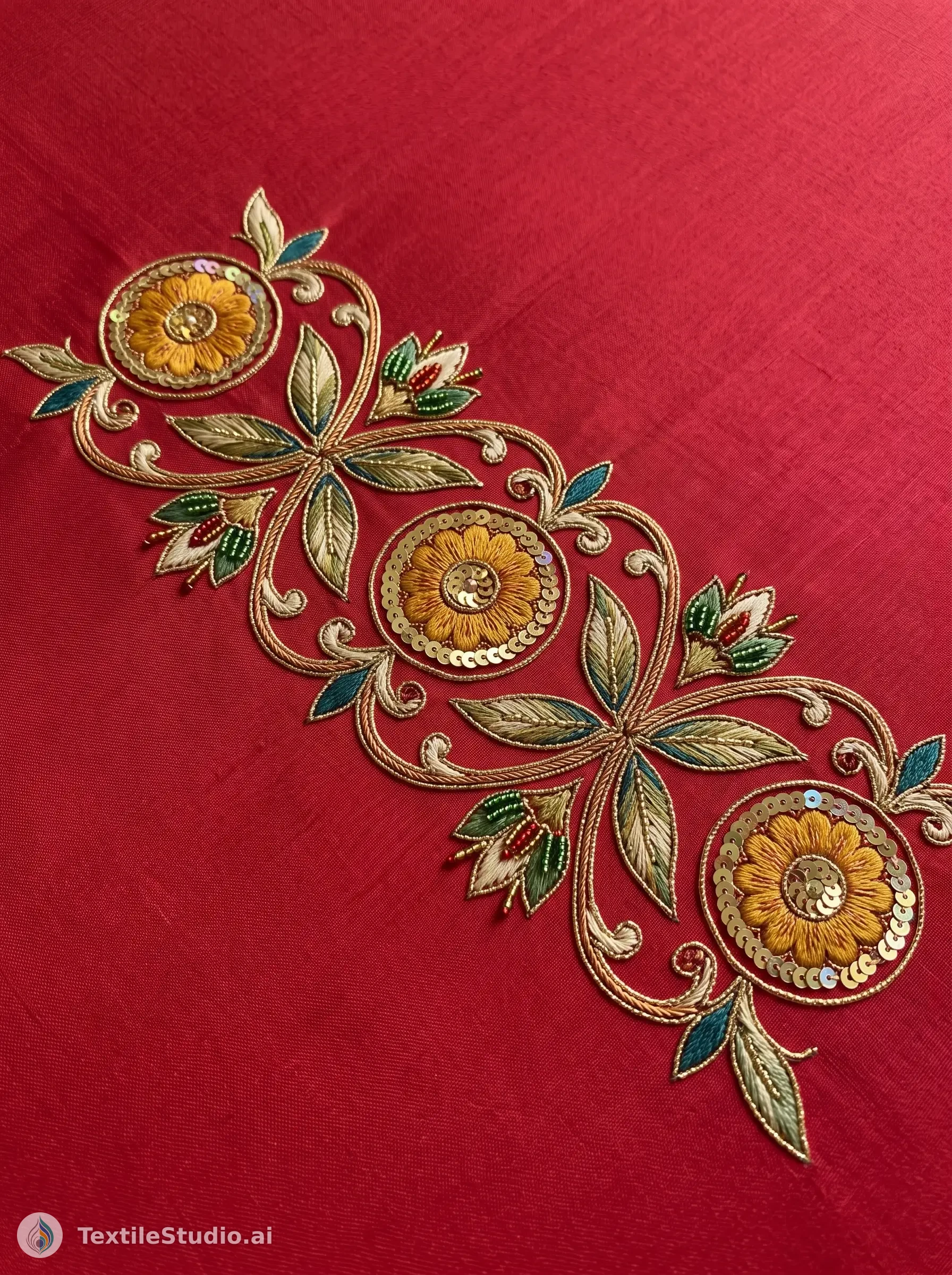 Crimson Silk Saree with Gilded Jari Dori Borders — The design