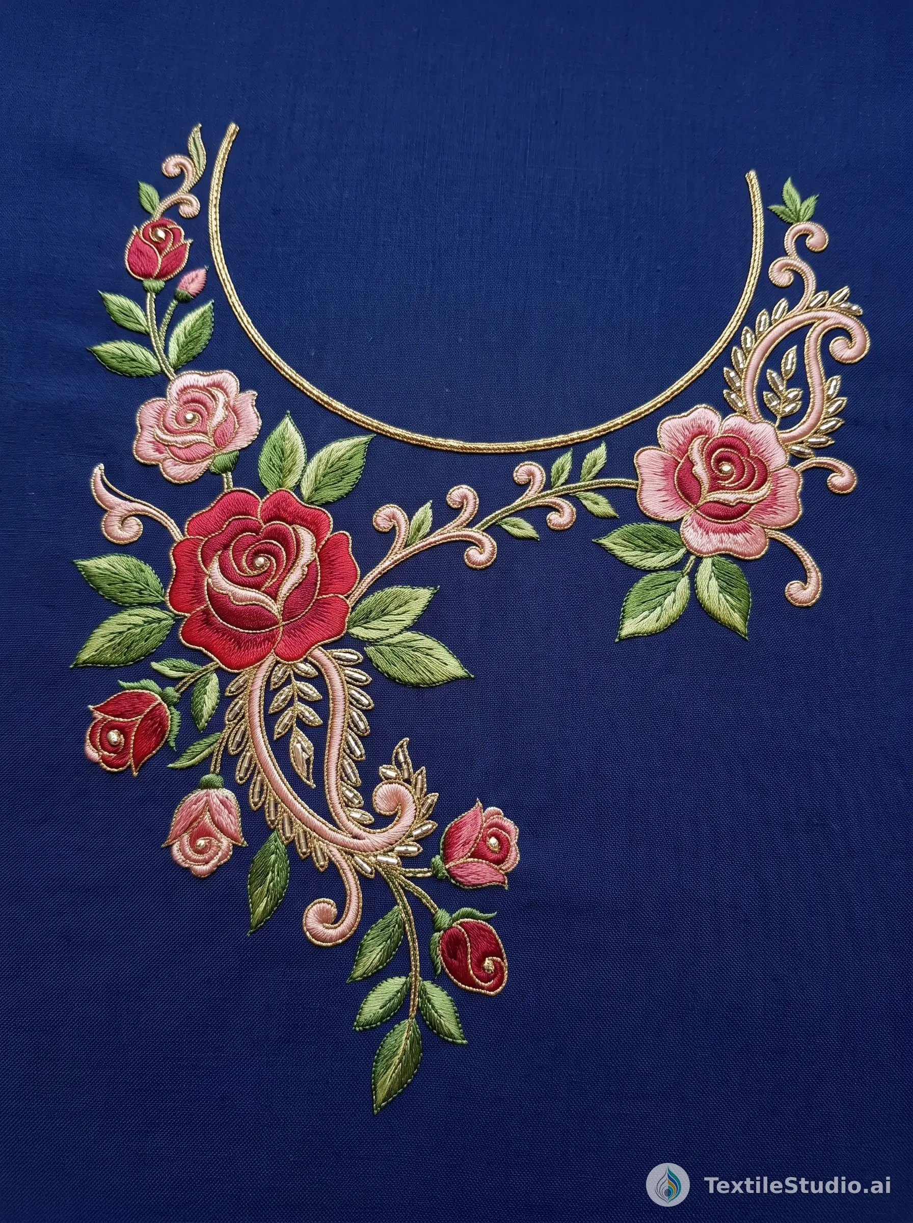 Navy Kurti with Floral Embroidery and Jari Dori — The design