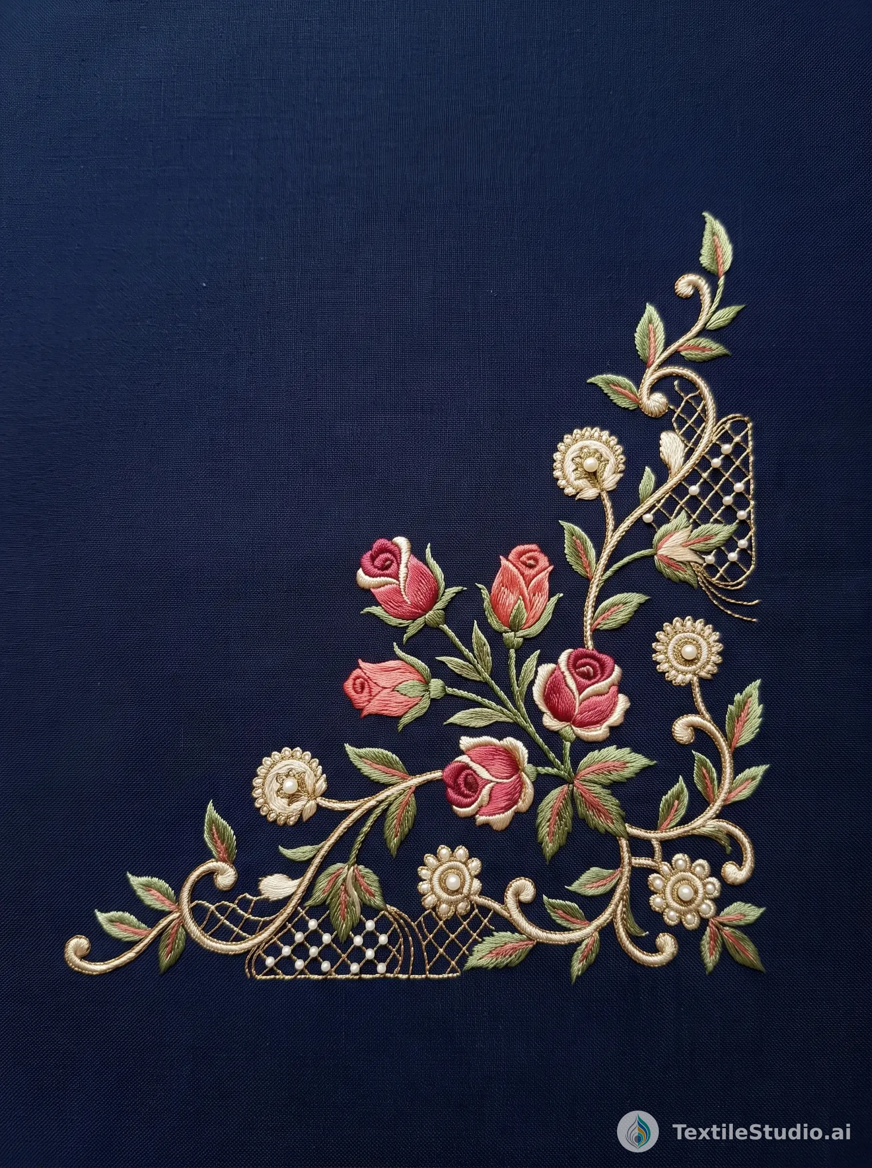 Indigo Kurta with Floral Pearl Thread Embroidery — The design