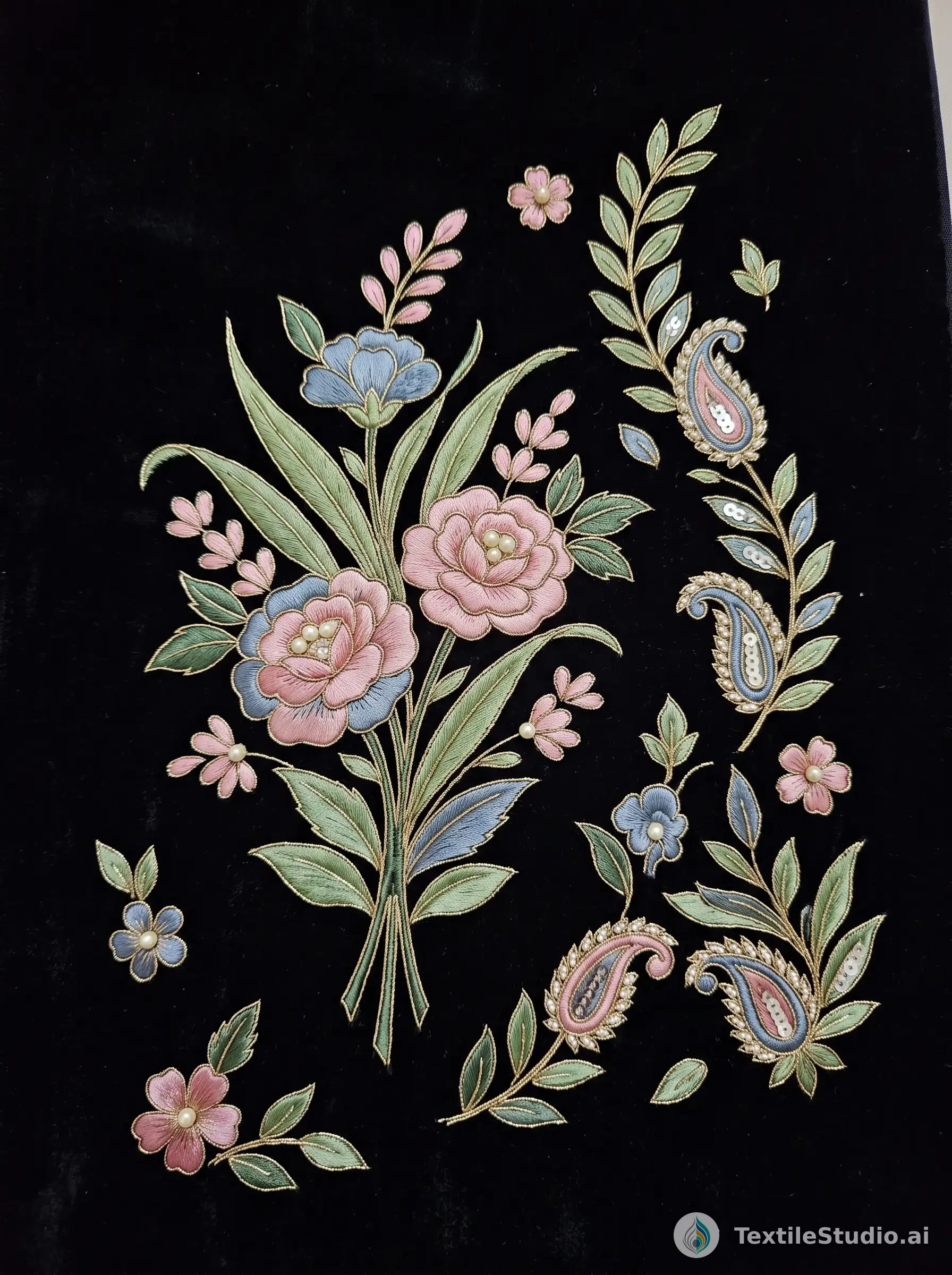 Velvet Saree with Jari Dori and Pearl Embroidery — The design