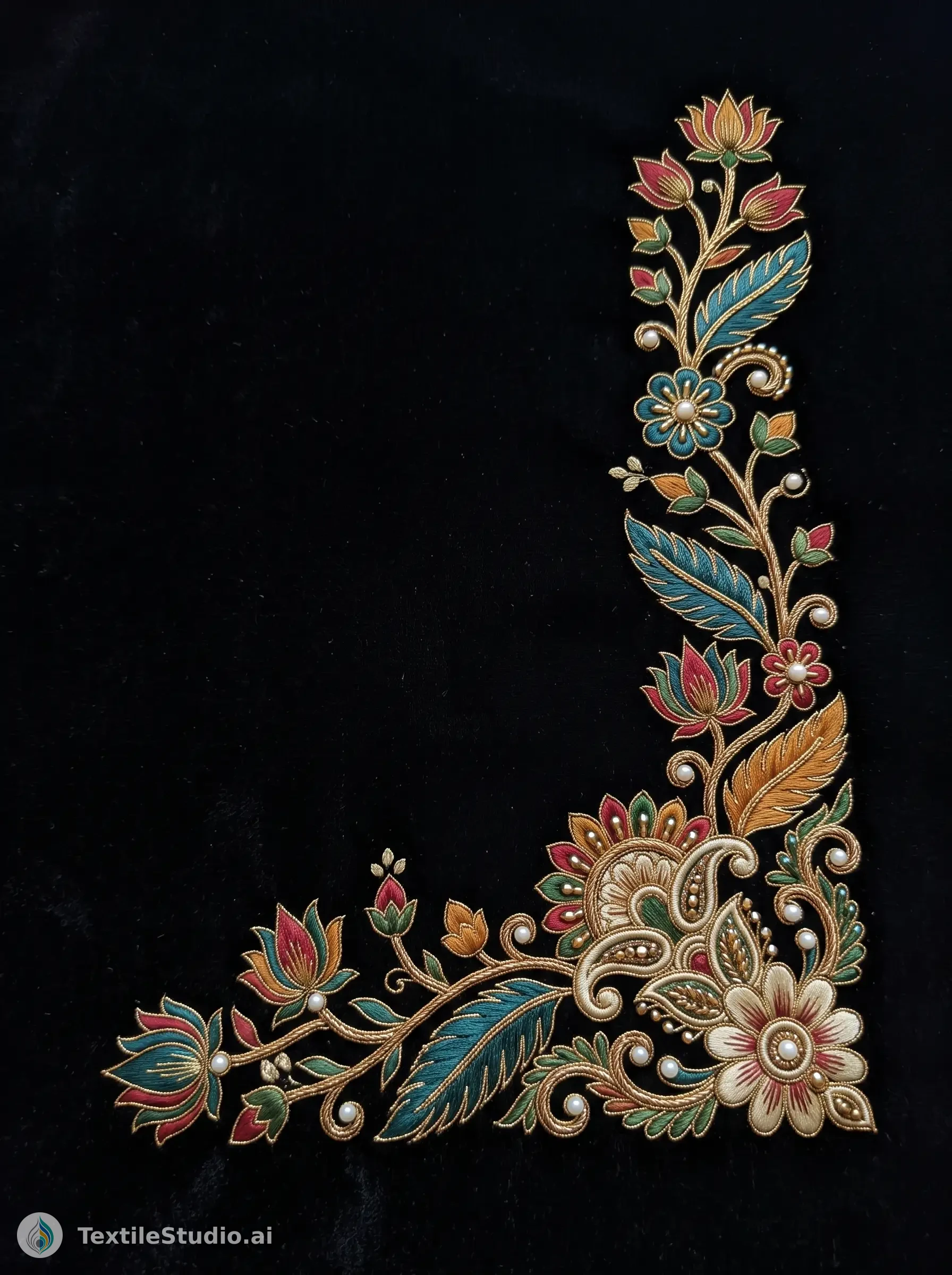 Velvet Dupatta with Floral Jari Dori Embroidery — The design