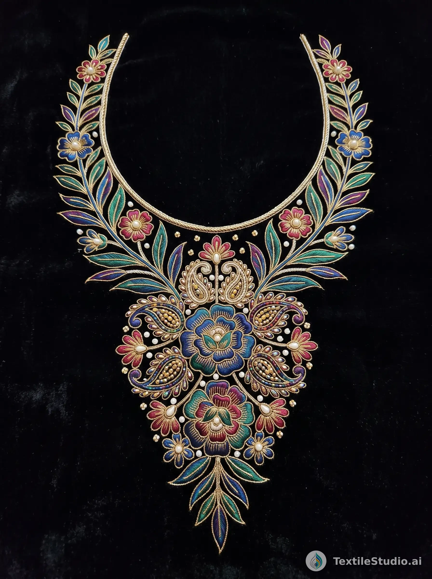 Velvet Gown with Jari Dori Floral Embroidery — The design