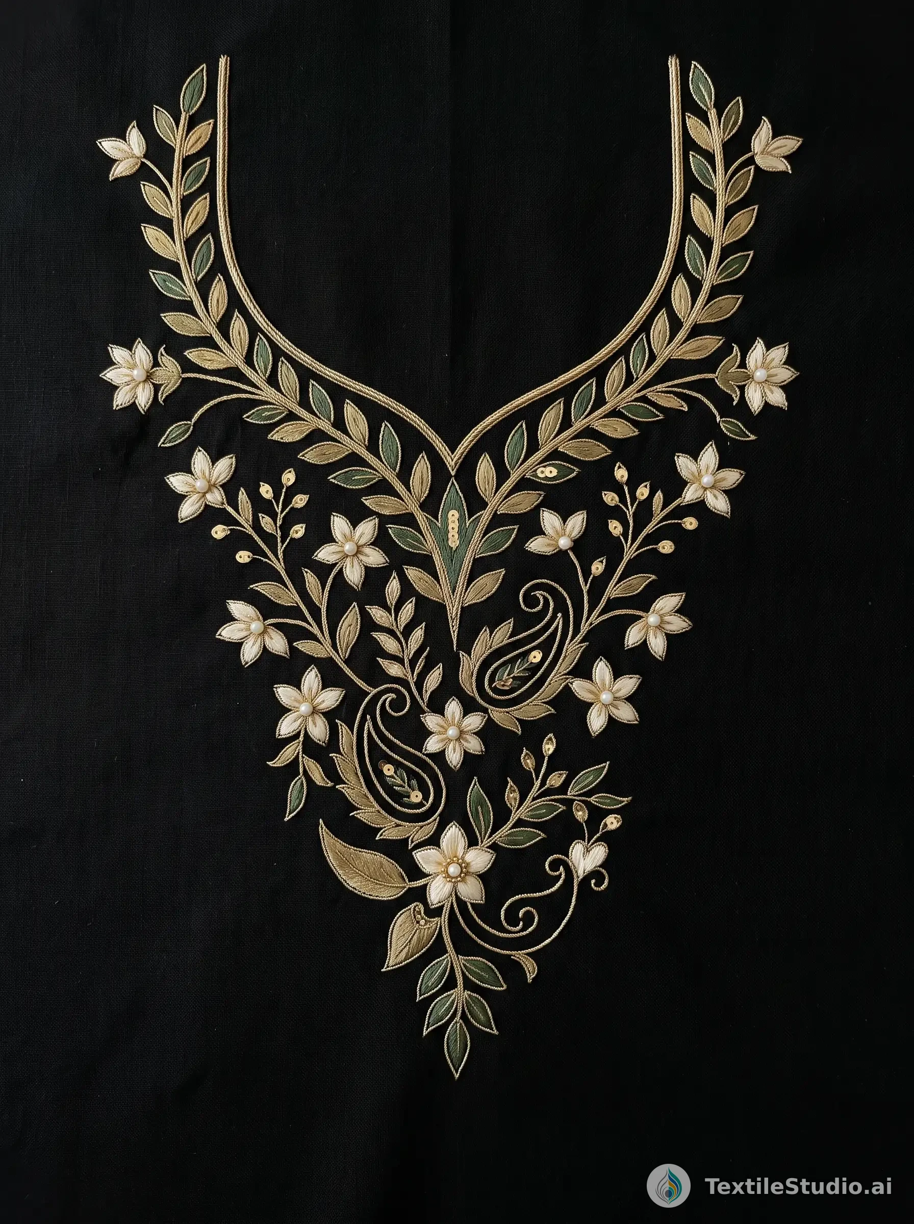 Black Kurti with Floral Jari Dori Embroidery — The design