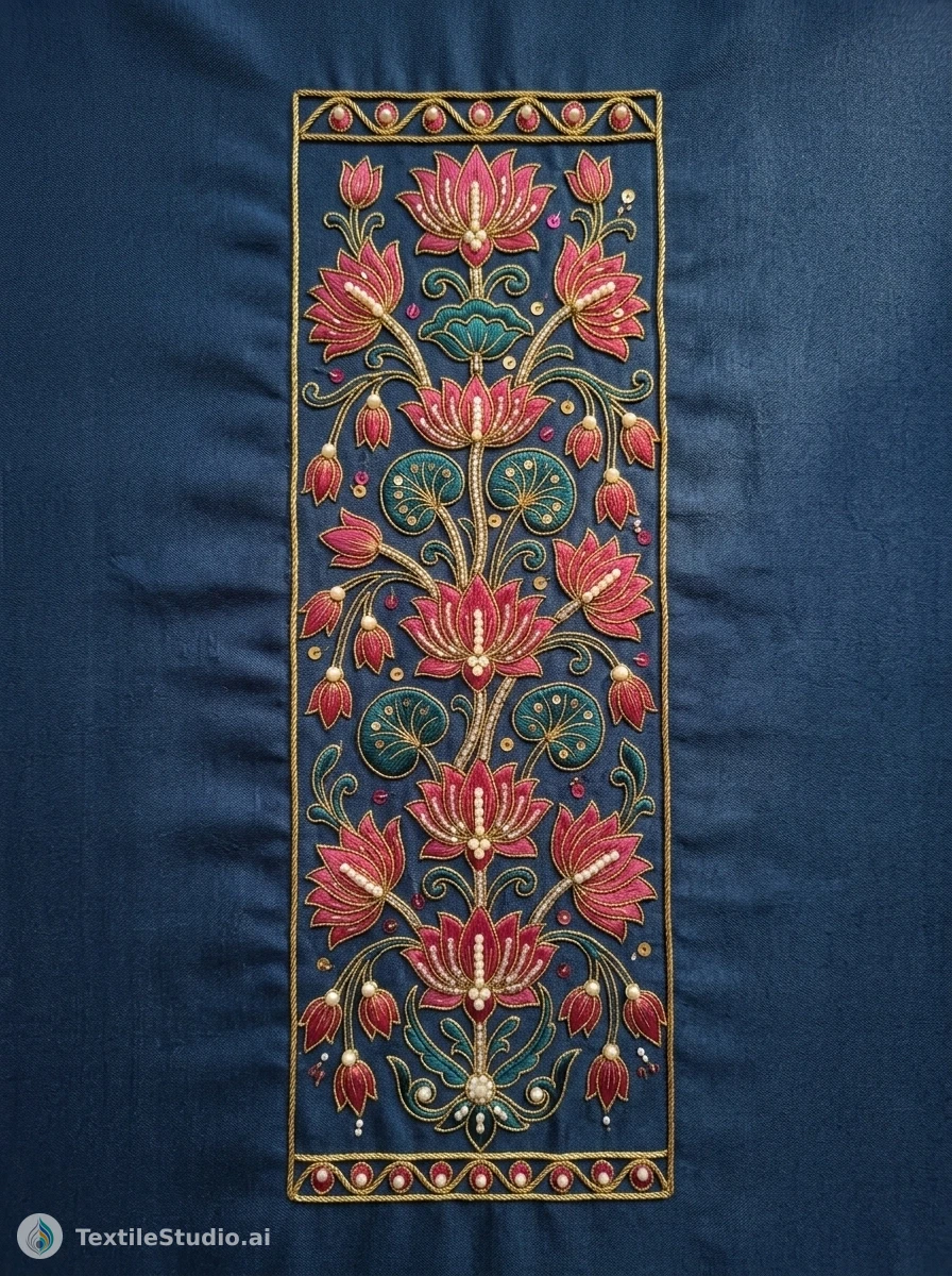 Navy Silk Kurta with Floral Jari Dori Embroidery — The design