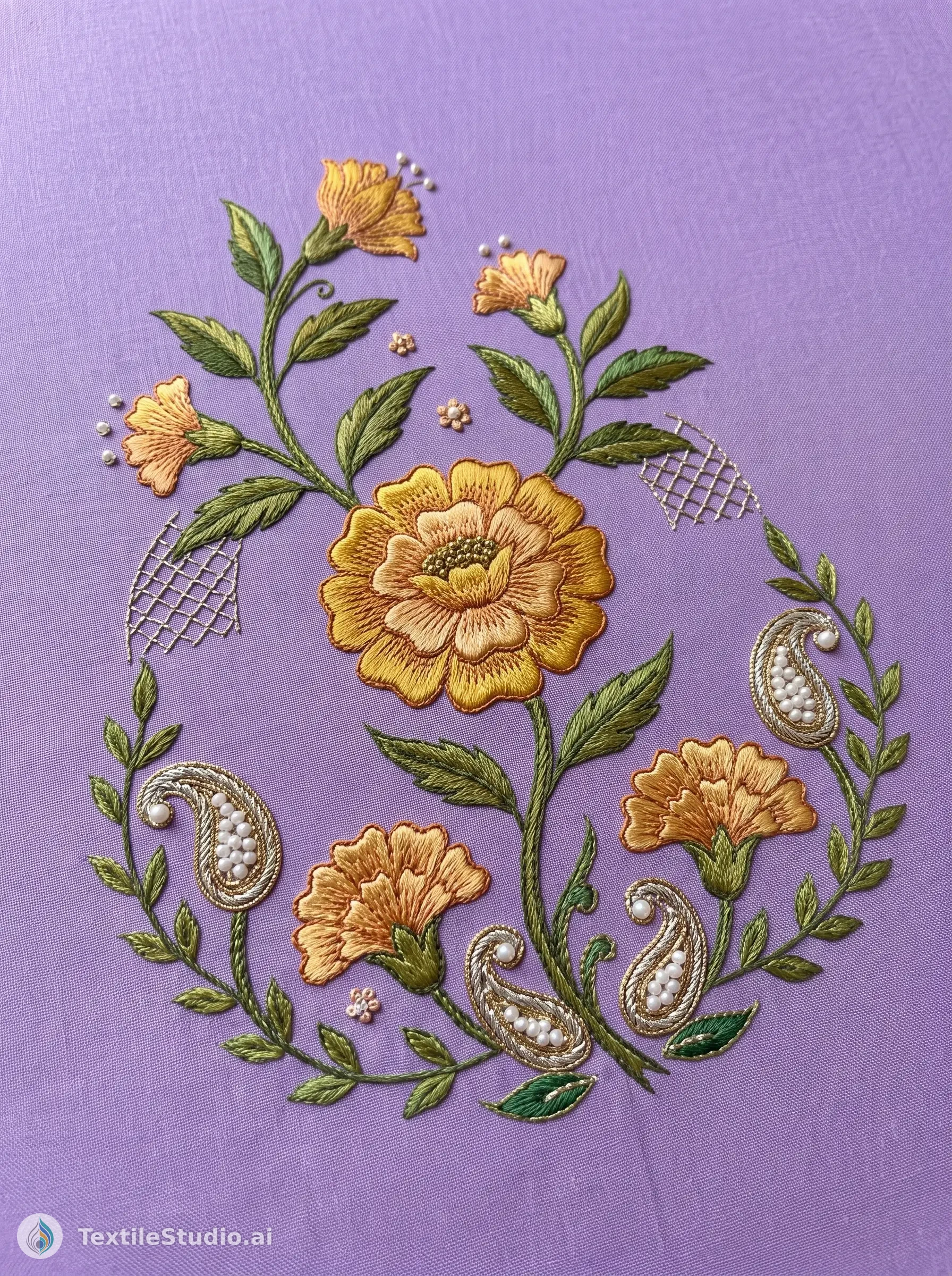 Lavender Blouse with Floral Cotton Thread Embroidery — The design