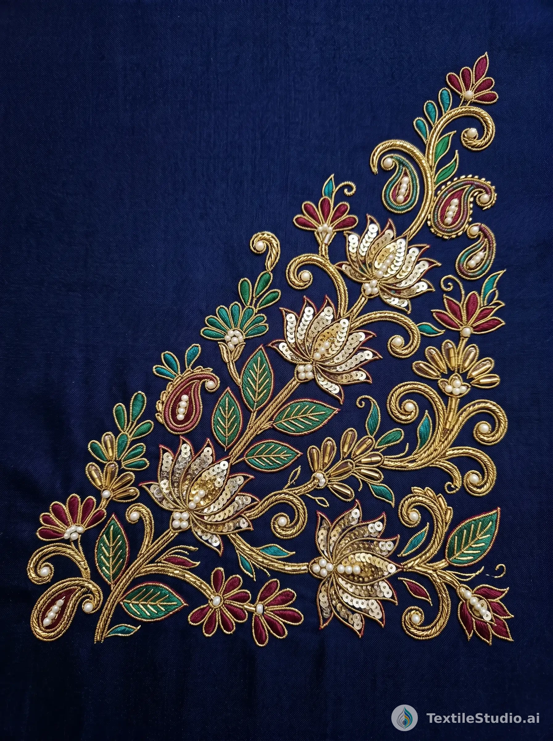 Navy Silk Saree with Gold Jari Dori Embroidery — The design