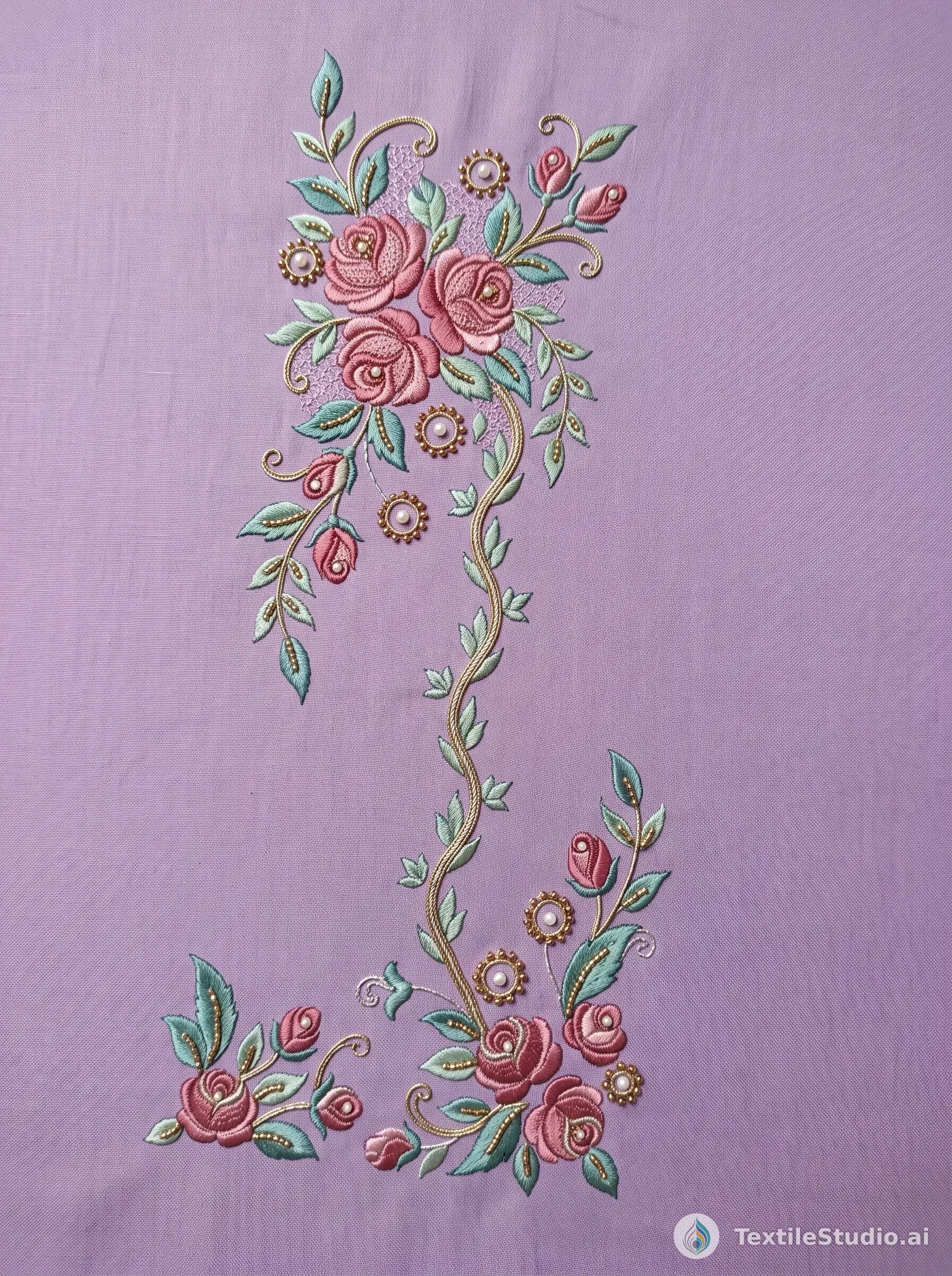 Lavender Kurta with Rose Embroidery Details — The design
