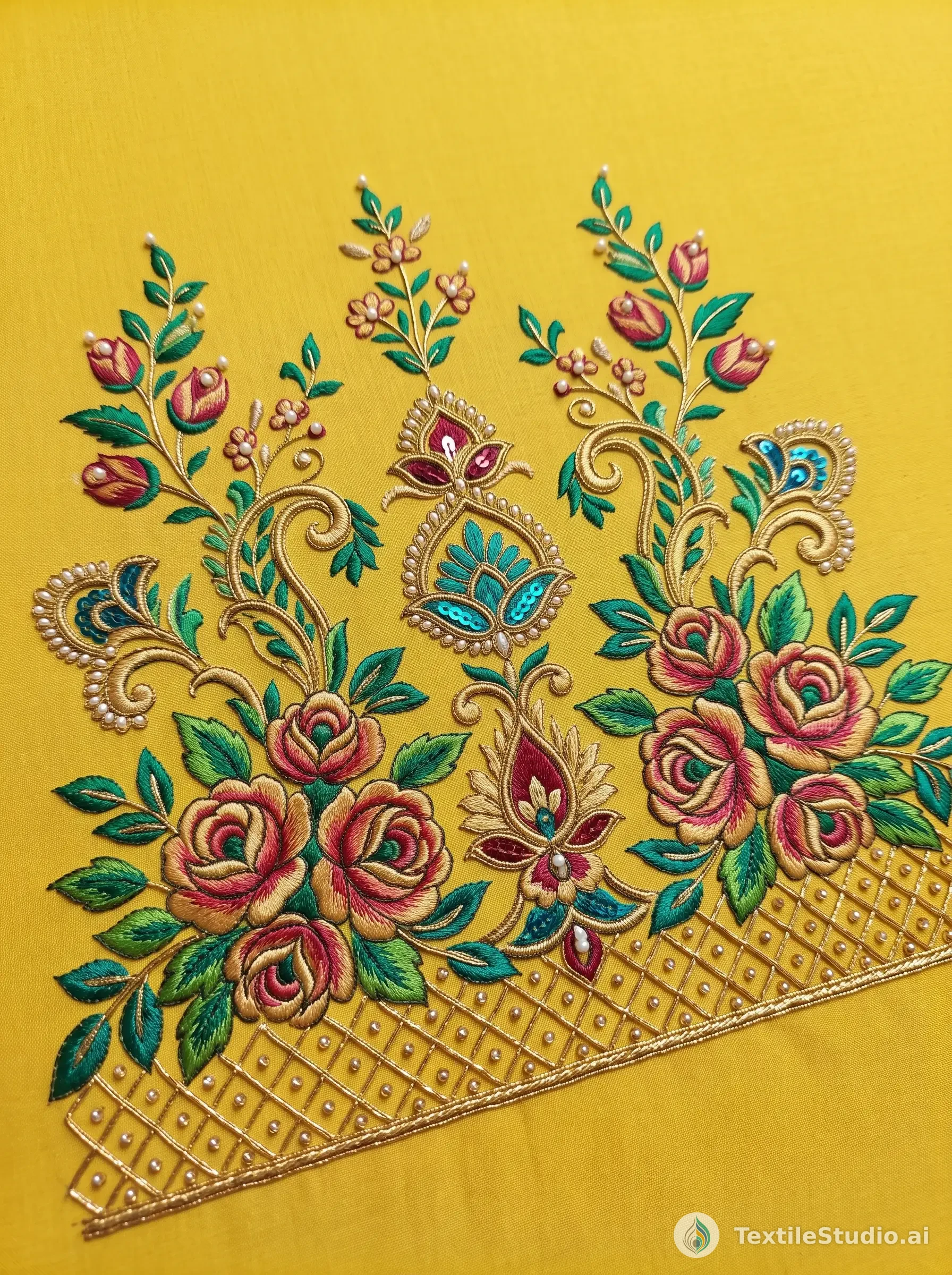 Yellow Dupatta with Intricate Jari Dori and Pearl Work