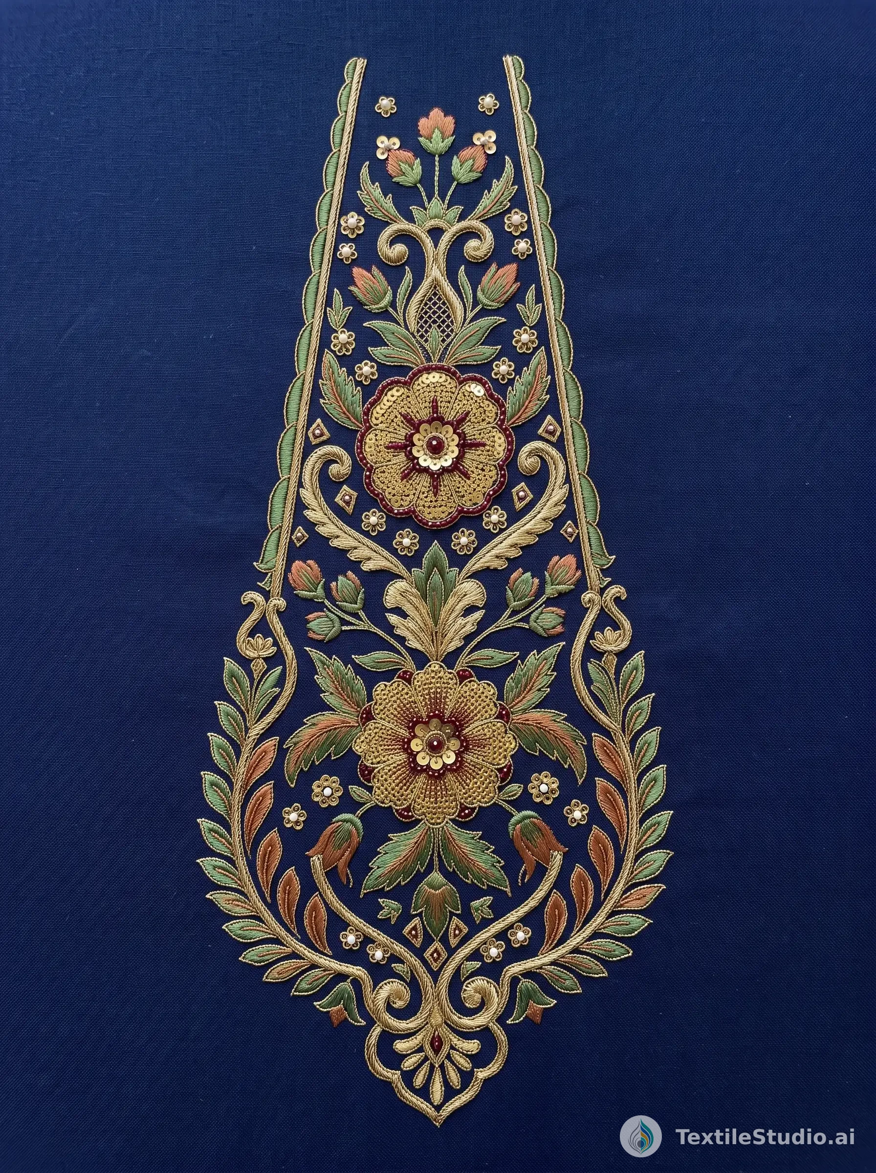 Navy Blue Lehenga with Jari Dori Florals — The design