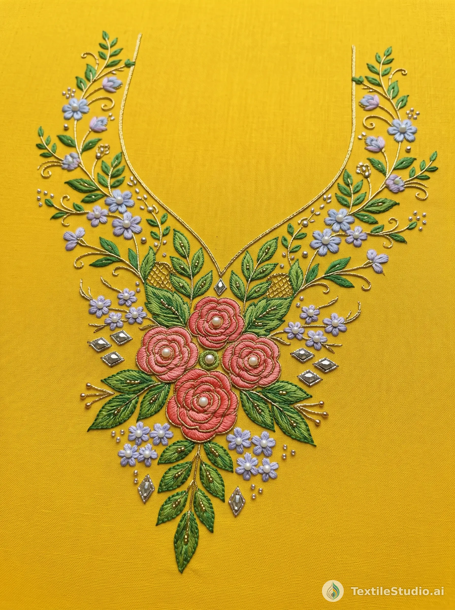 Yellow Kurti with Floral Jari Dori Embroidery — The design