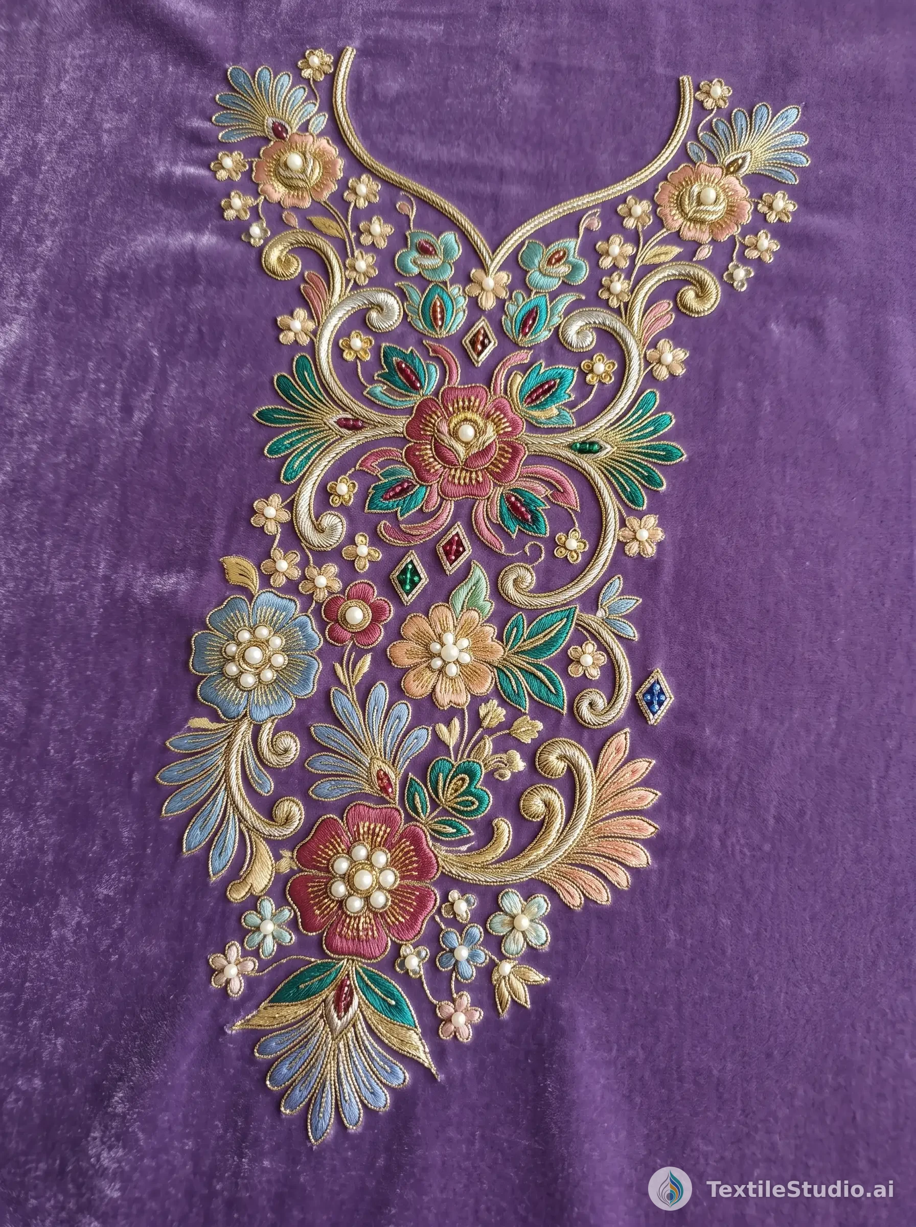 Lavender Velvet Kurti with Intricate Jari Dori Embroidery — The design