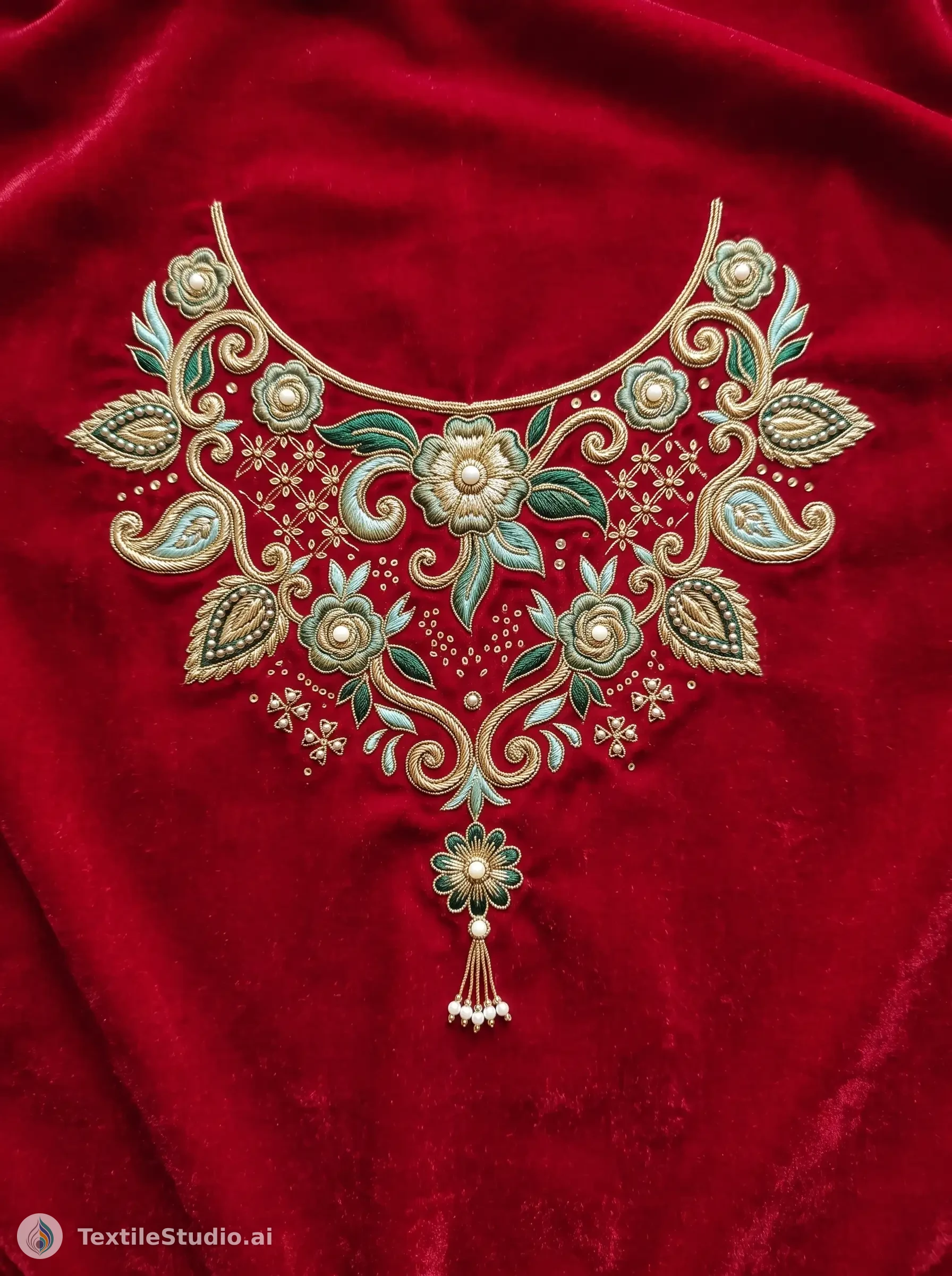 Velvet Kurti with Floral Jari Dori Embroidery — The design