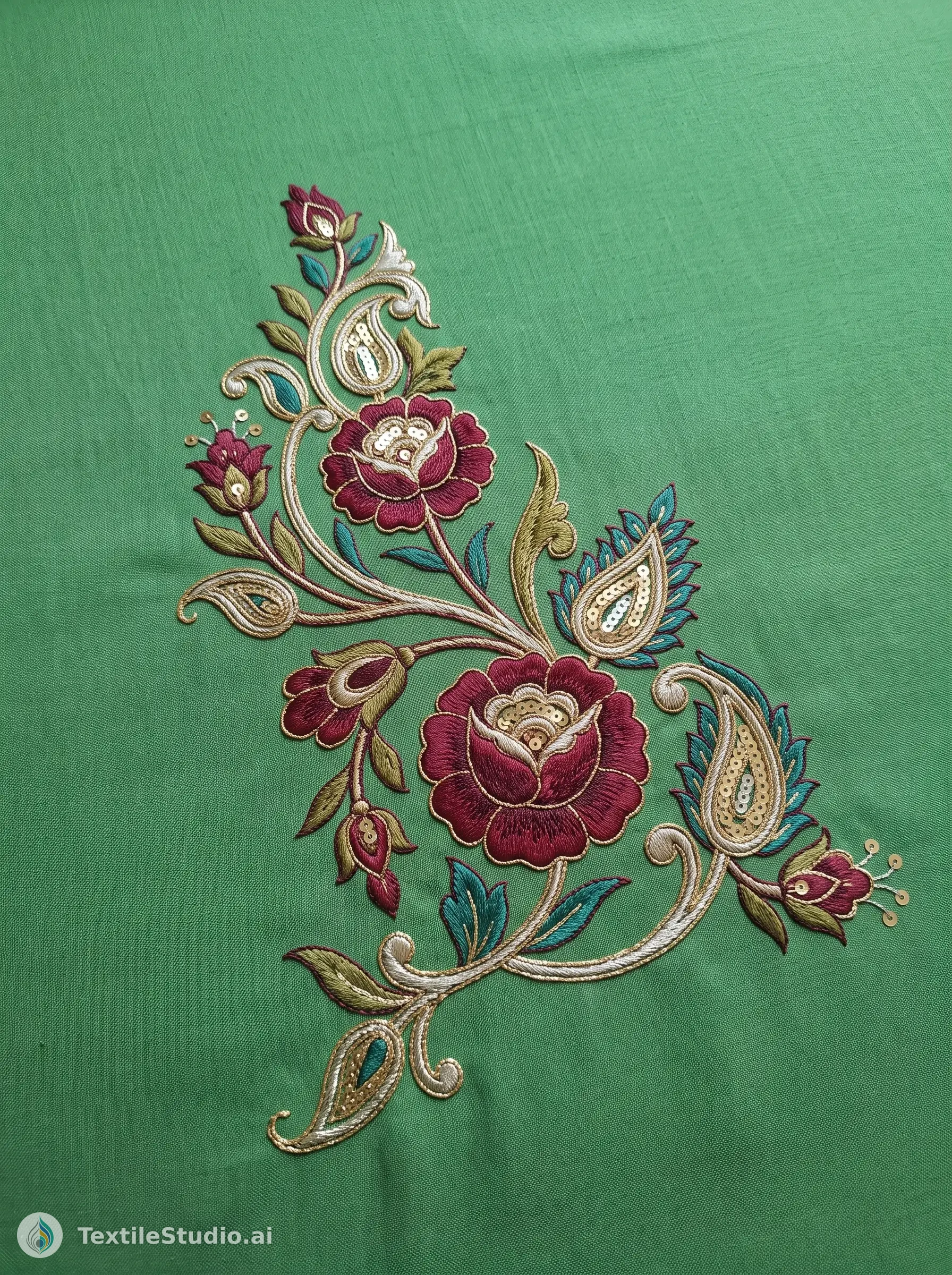 Emerald Saree with Jari Dori and Sequence Embroidery — The design