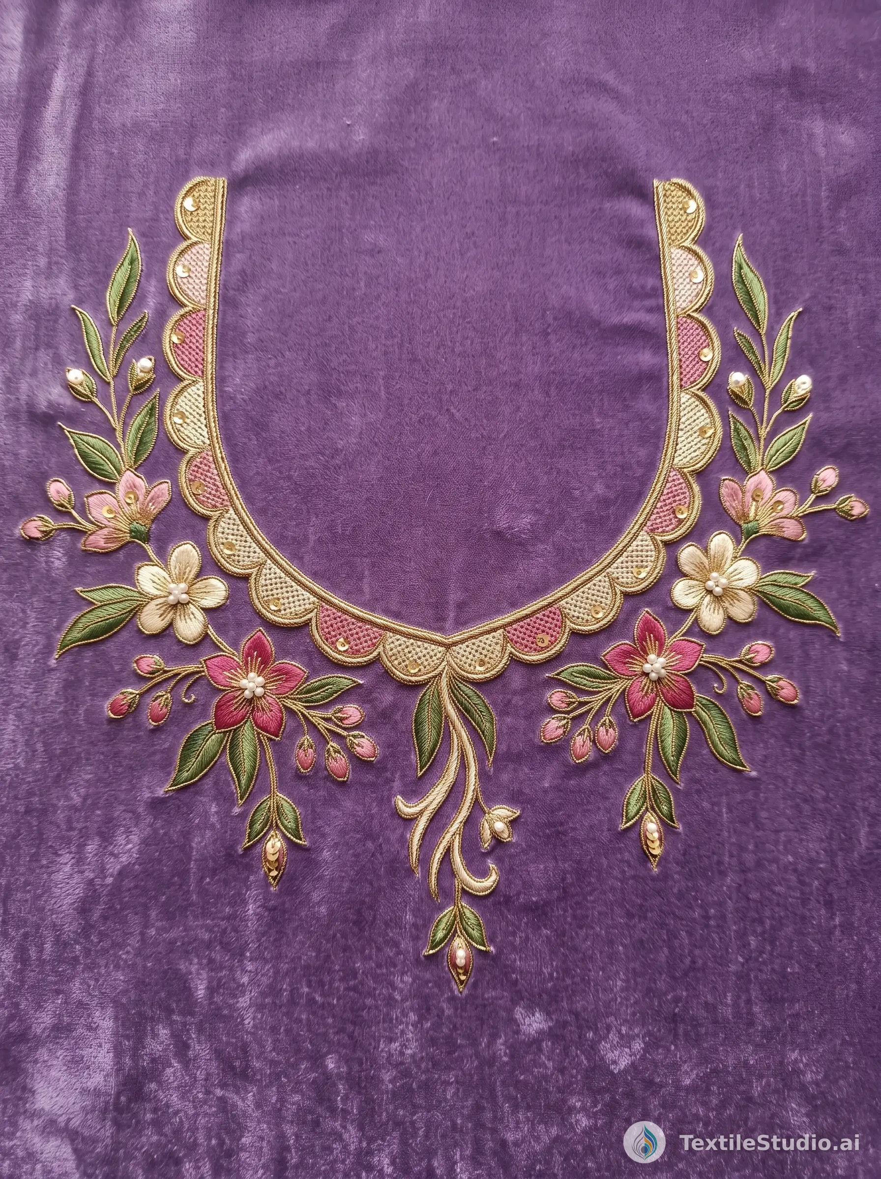 Lavender Velvet Kurta with Floral Jari Dori Embroidery — The design