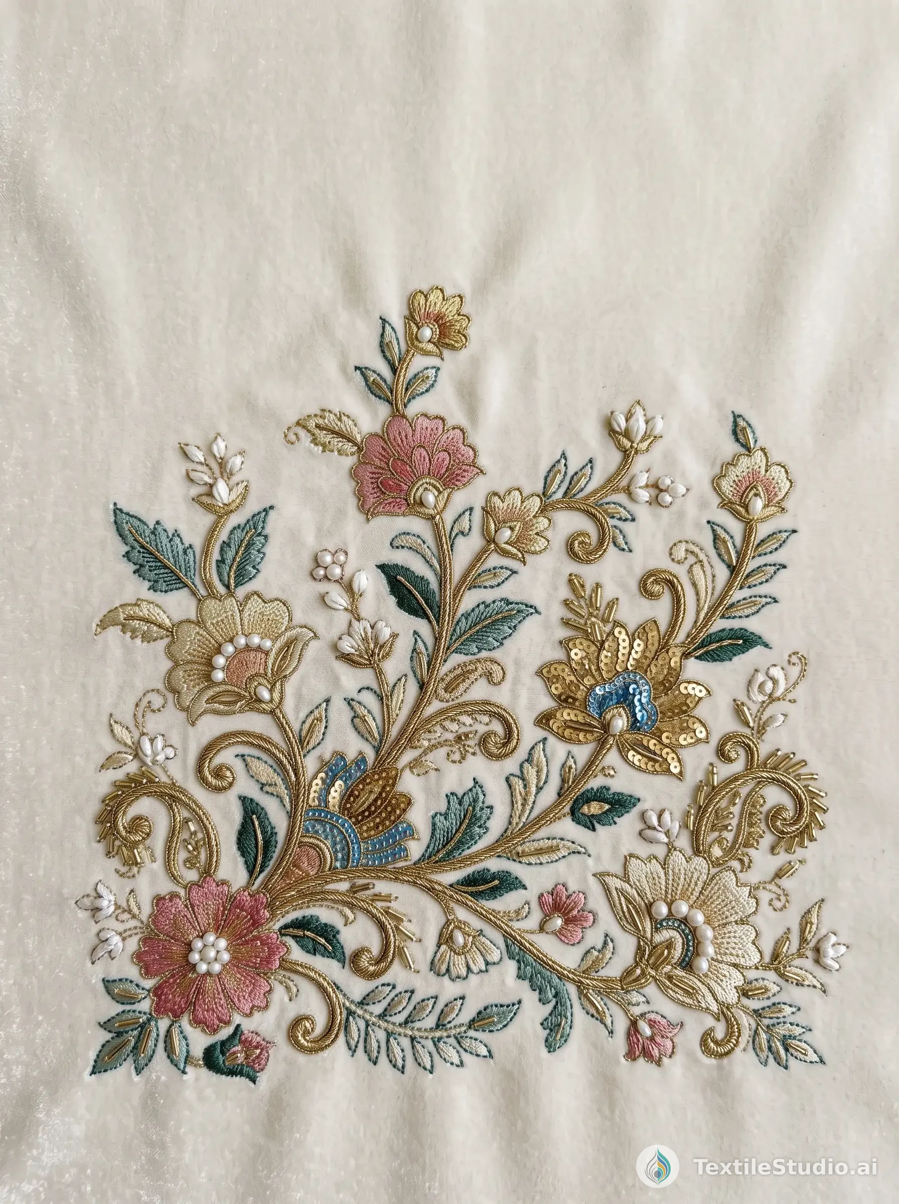 Ivory Dupatta with Floral Velvet Embroidery — The design
