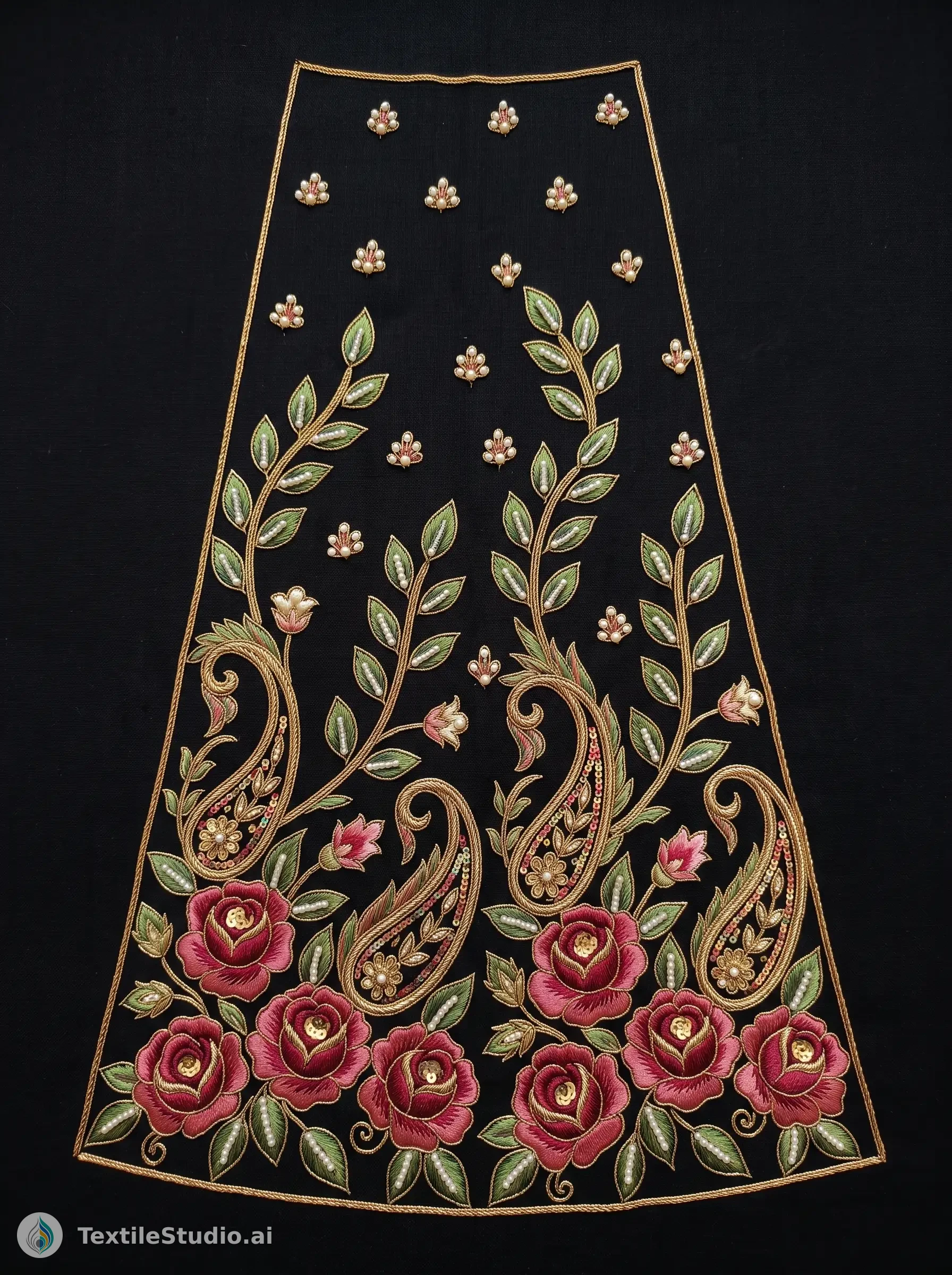 Elegant Black Lehenga with Rose Jari Dori Embroidery