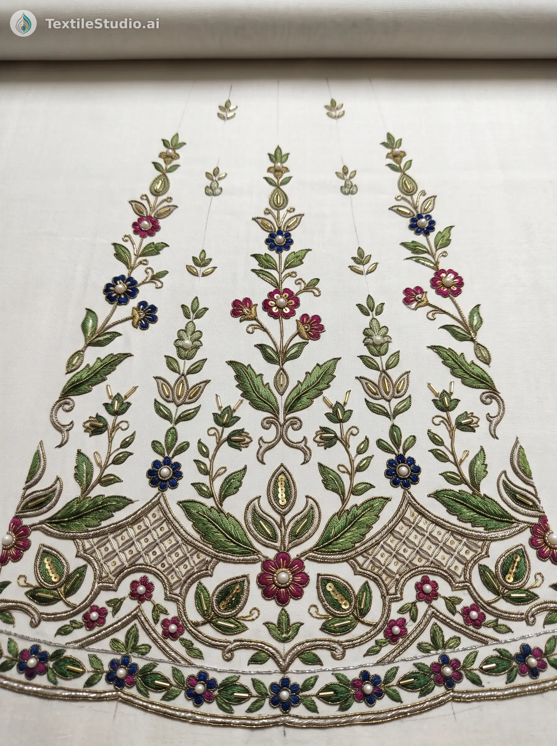 Ivory Silk Lehenga with Floral Jari Dori Embroidery — The design