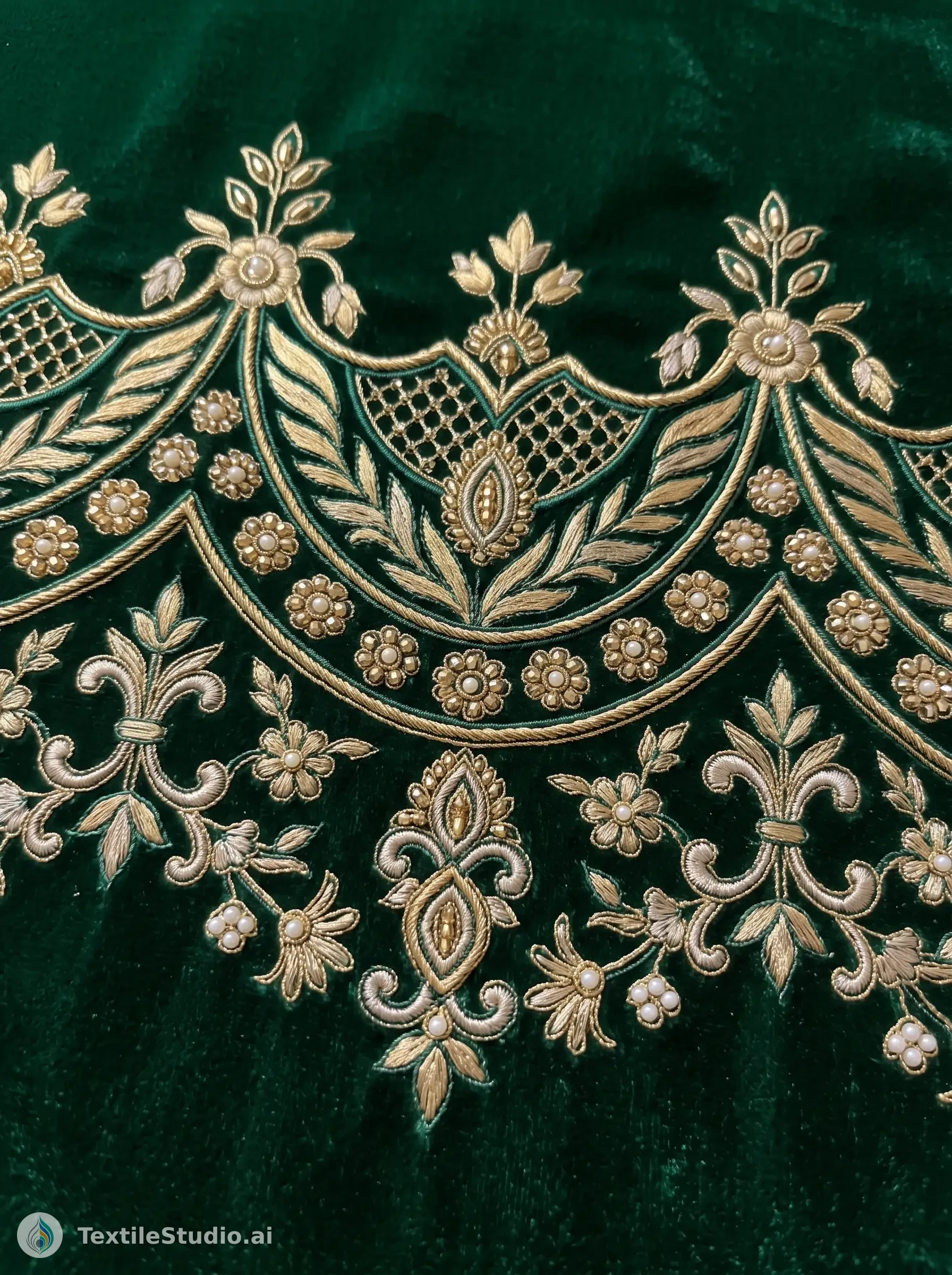 Emerald Velvet Suit with Jari Dori and Pearl Embroidery — The design