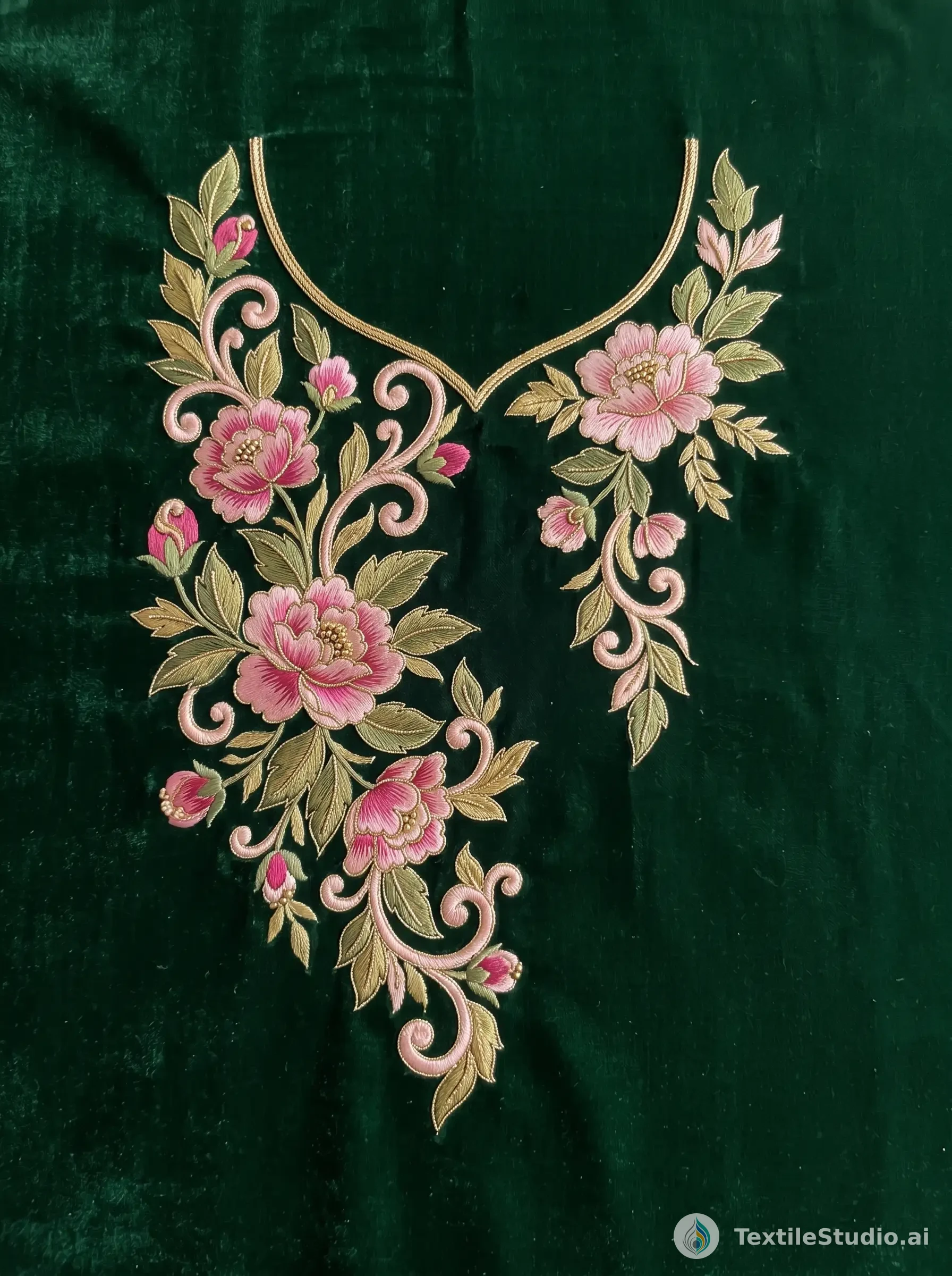 Emerald Velvet Kurti with Floral Thread Embroidery — The design