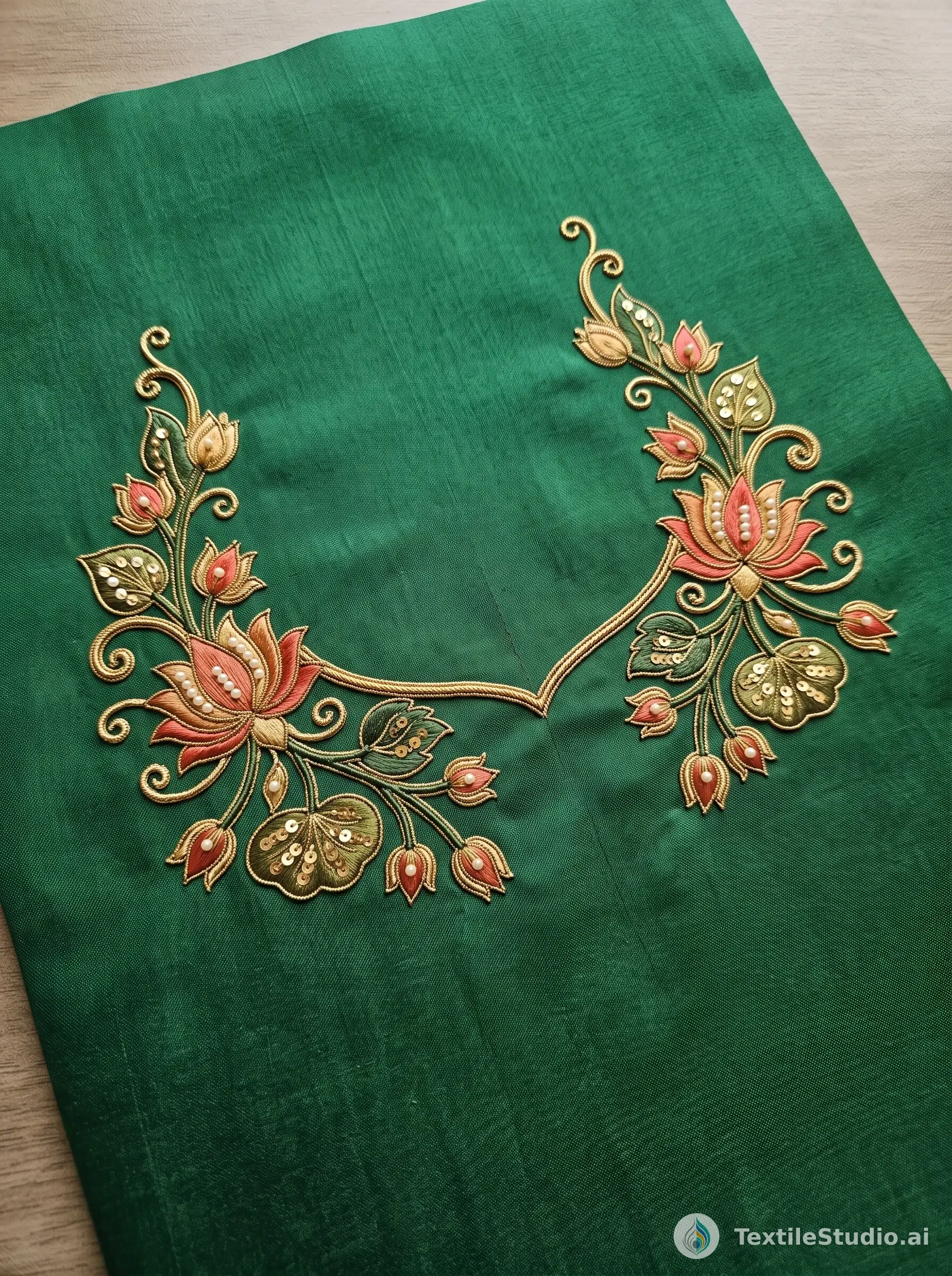 Emerald Kurta with Floral Jari Dori Embroidery — The design