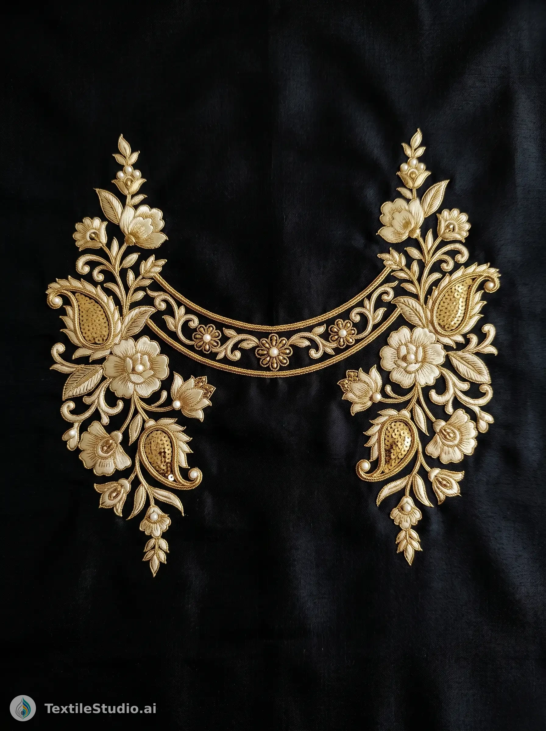 Black Silk Anarkali with Gold Jari Dori Embroidery — The design