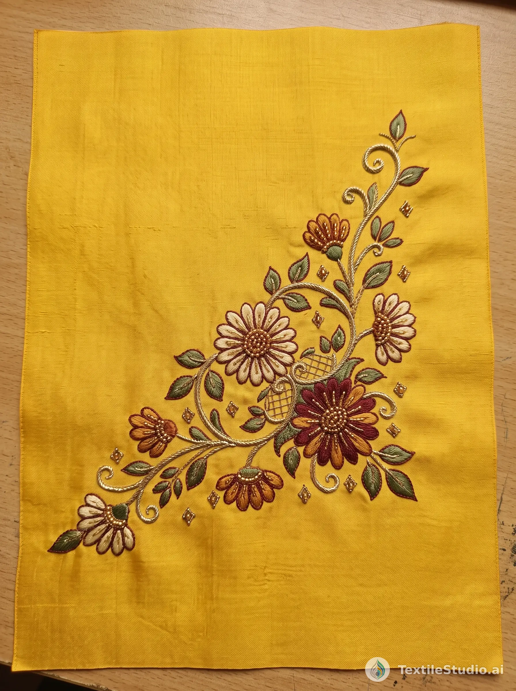 Sunshine Silk Kurta with Intricate Floral Embroidery — The design