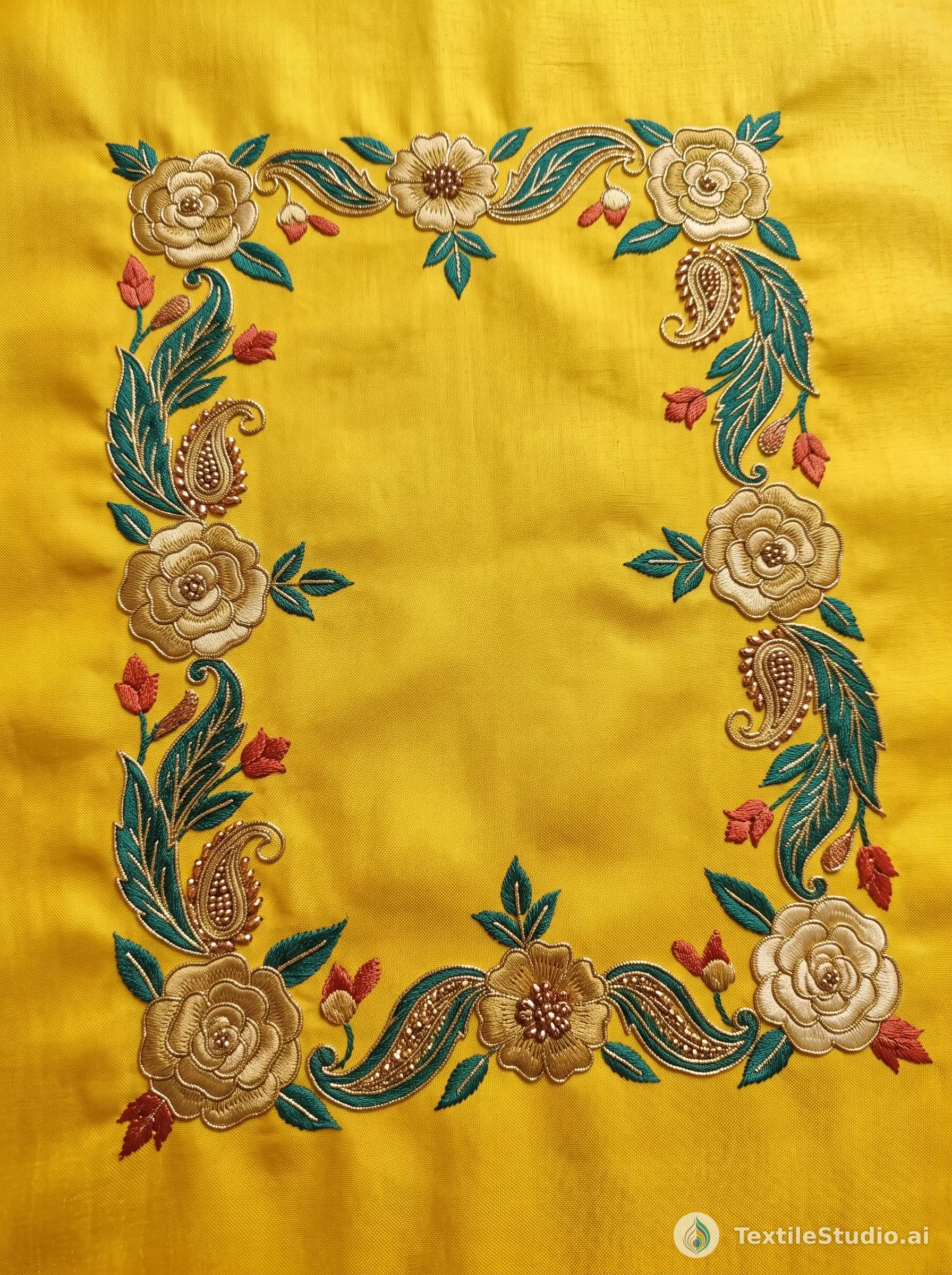 Sunshine Yellow Silk Lehenga with Floral Jari Dori Embroidery — The design