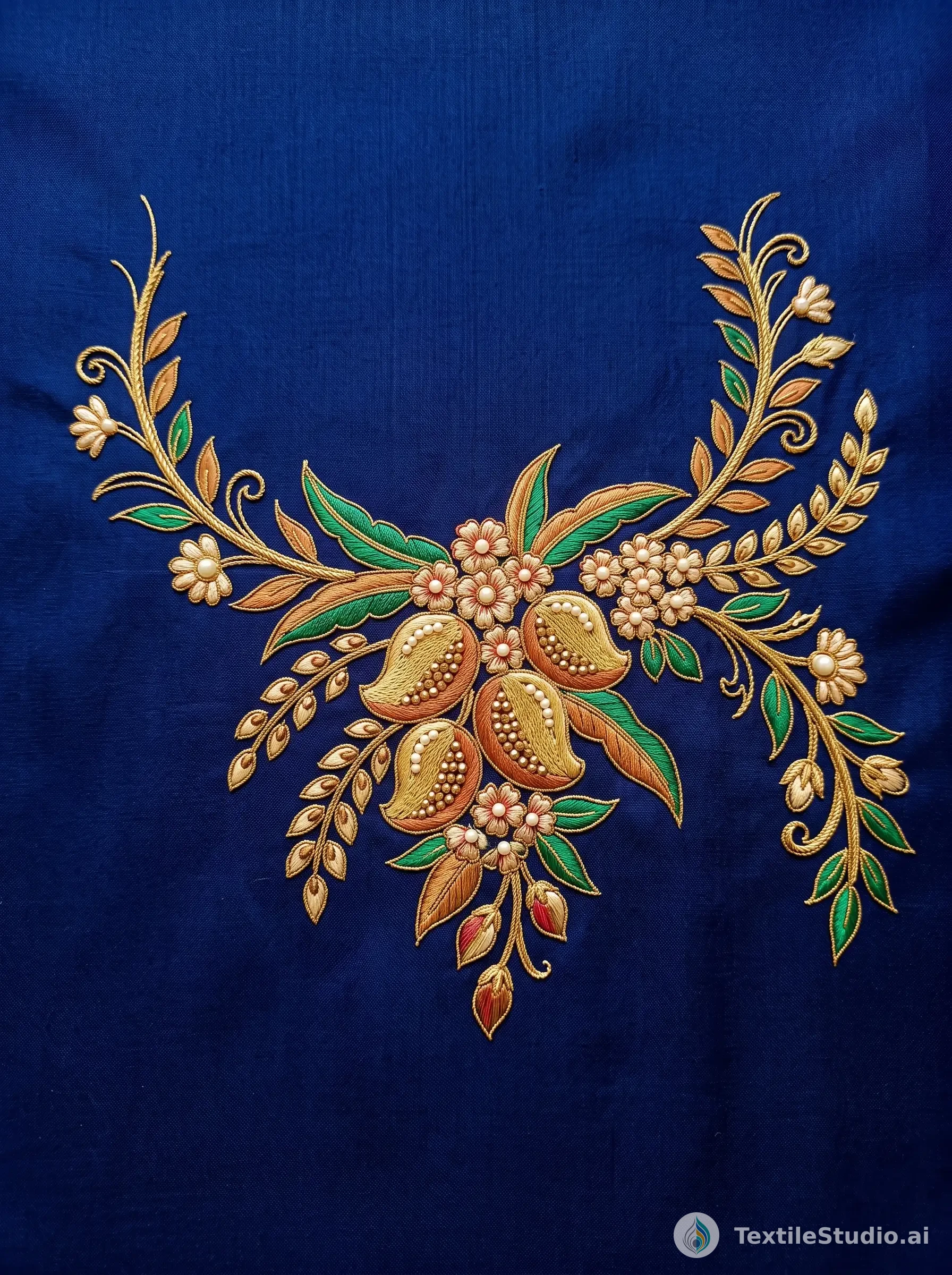 Midnight Blue Kurta with Floral Jari Dori Embroidery — The design