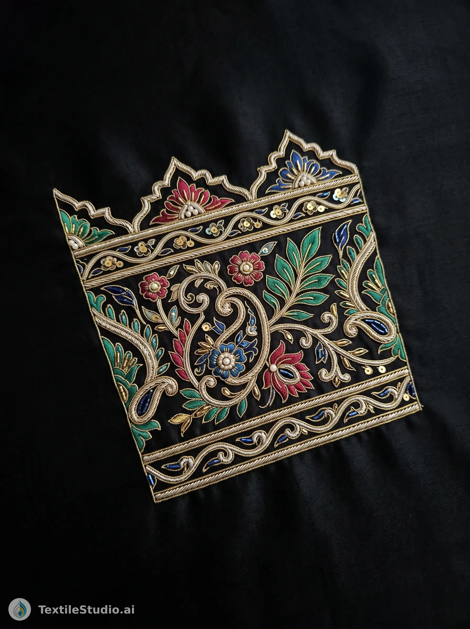 Black Kurta with Floral Jari Dori Embroidery — The design