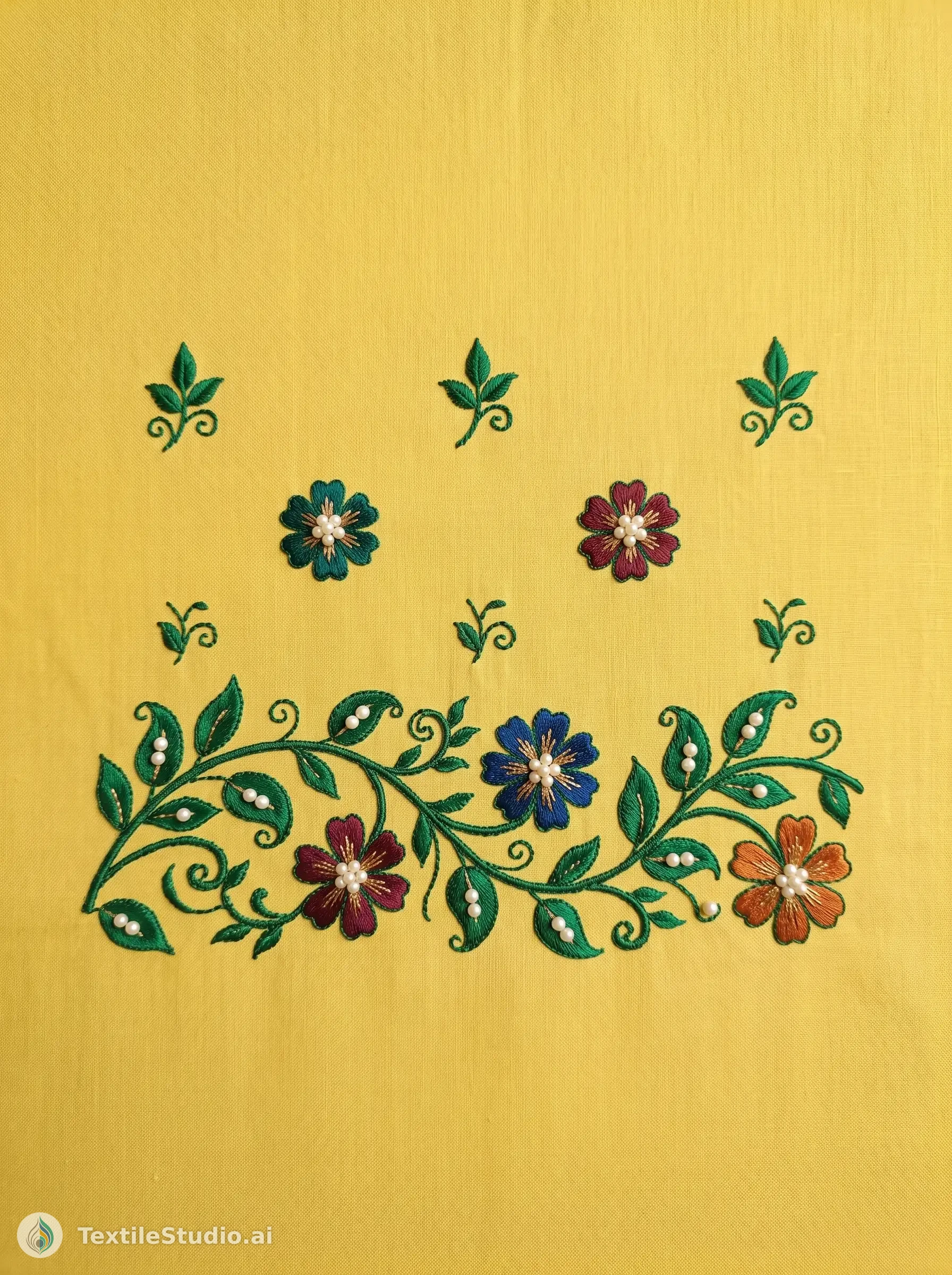 Sunny Yellow Kurta with Floral Cotton Embroidery — The design