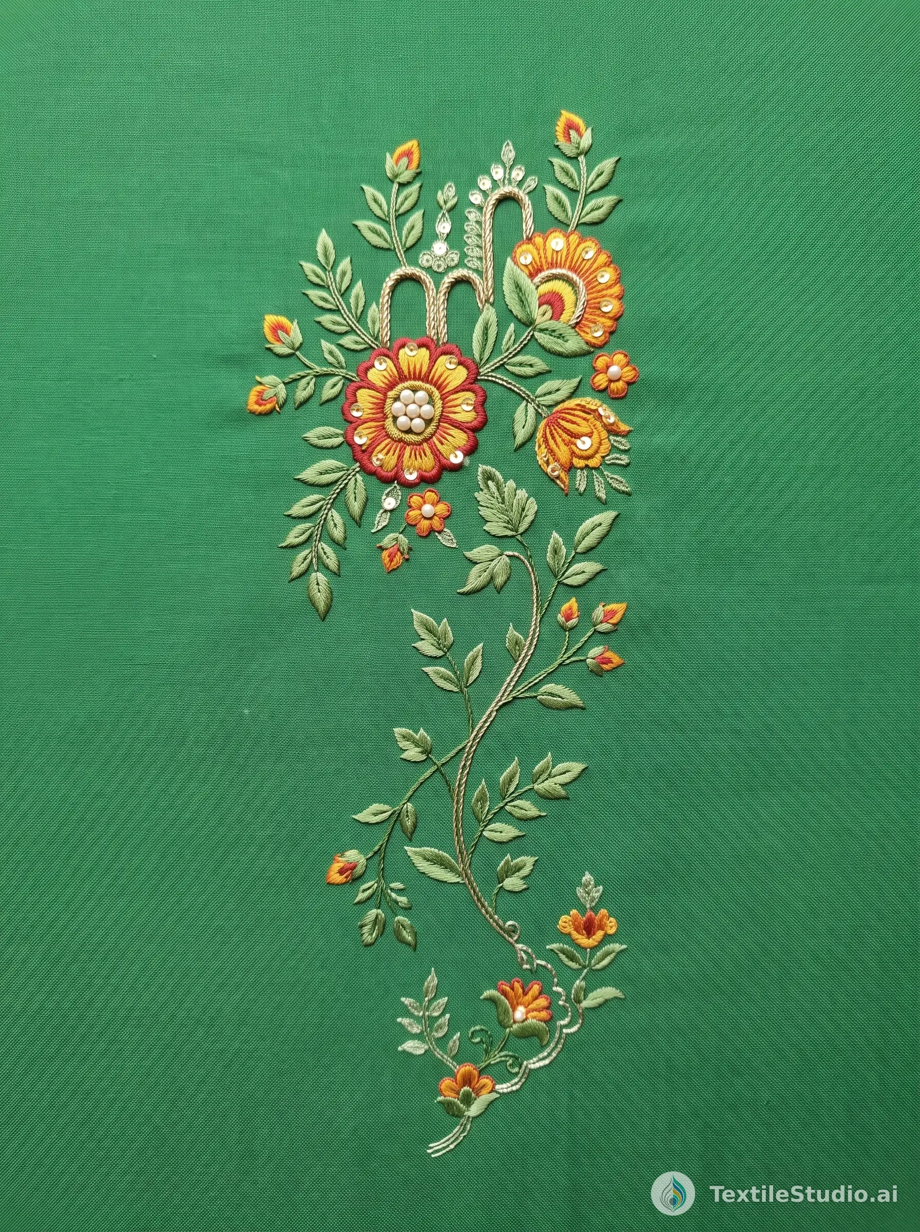 Emerald Anarkali with Jari Dori Floral Embroidery — The design
