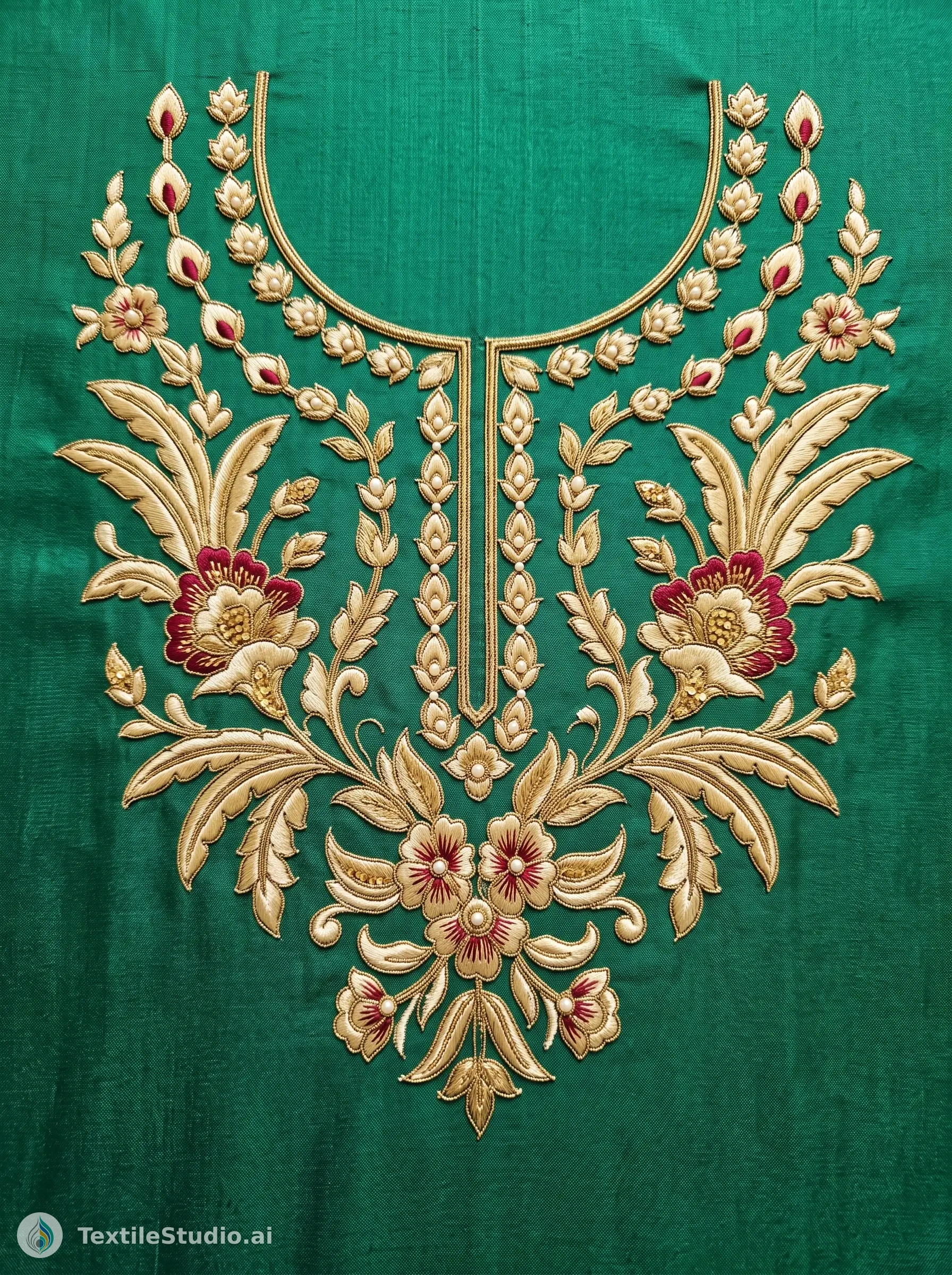 Emerald Silk Kurta with Gold Jari Dori Embroidery