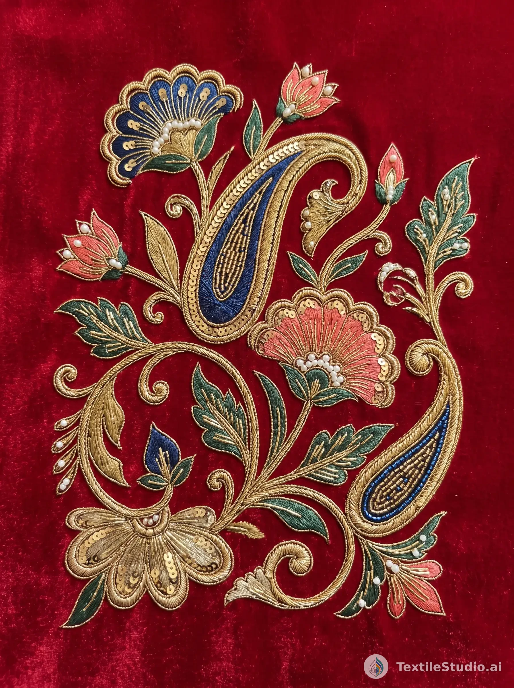 Crimson Velvet Gown with Jari Dori and Pearl Embroidery — The design