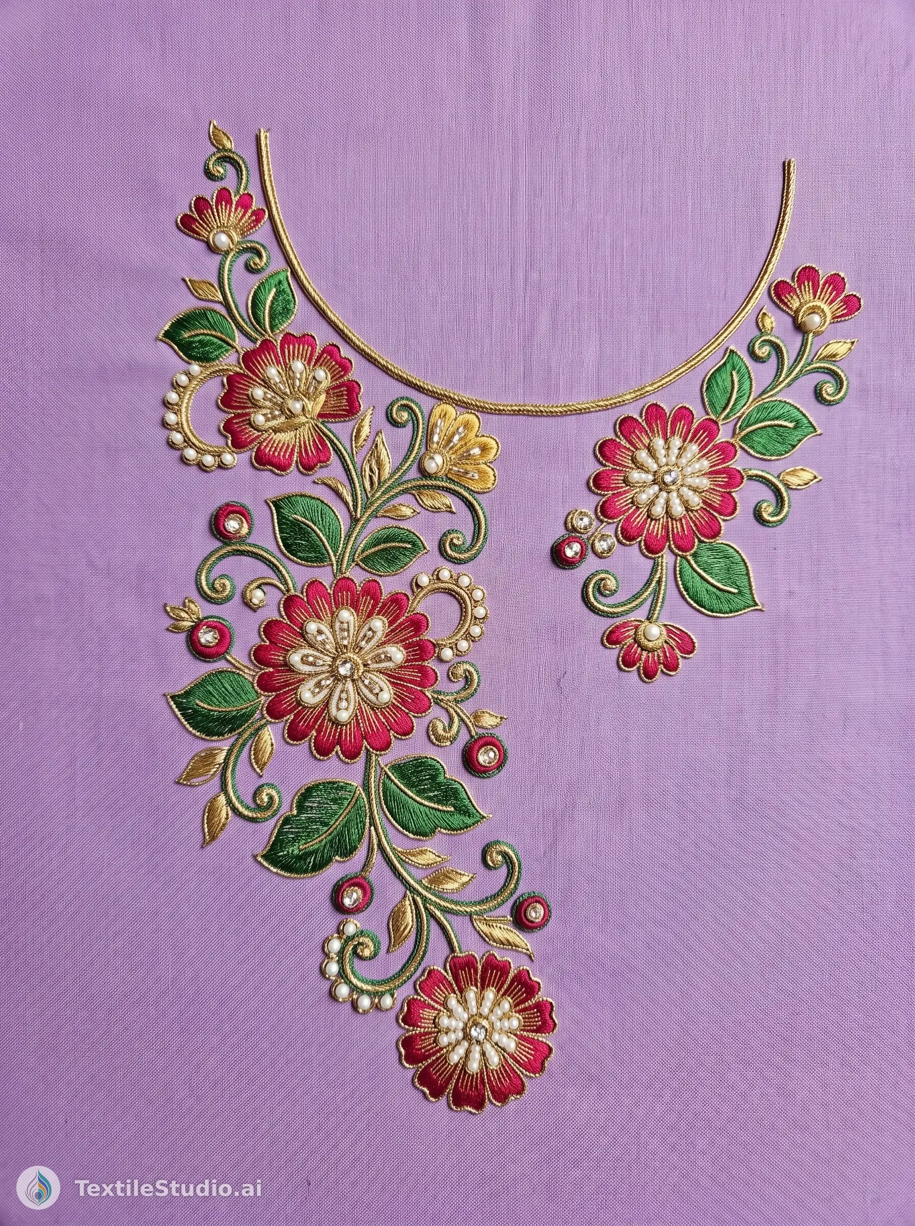 Lavender Kurta with Floral Jari Dori Embroidery — The design