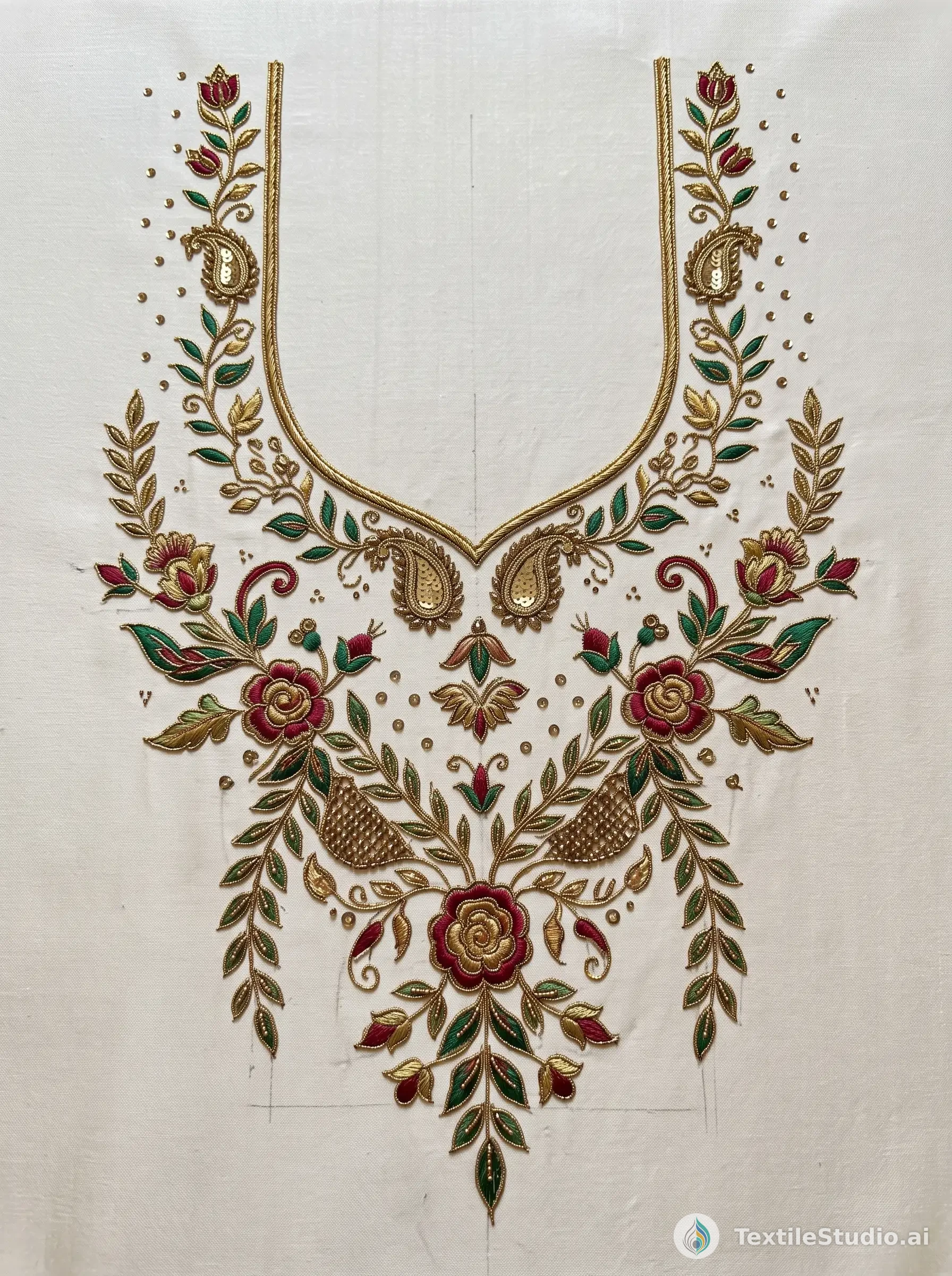 Cream Kurta with Floral Jari Dori Embroidery — The design