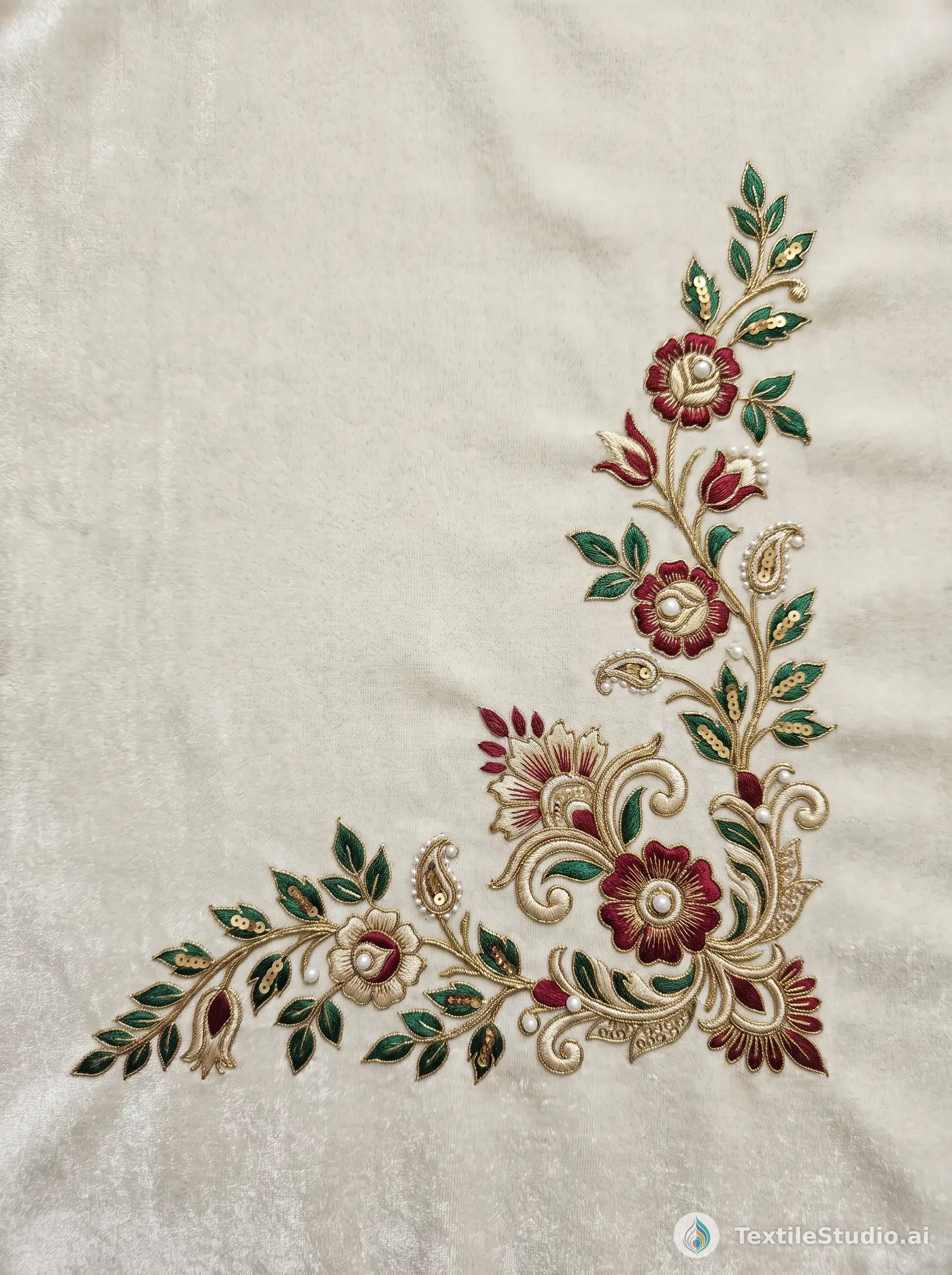 Ivory Dupatta with Velvet Jari Dori Florals