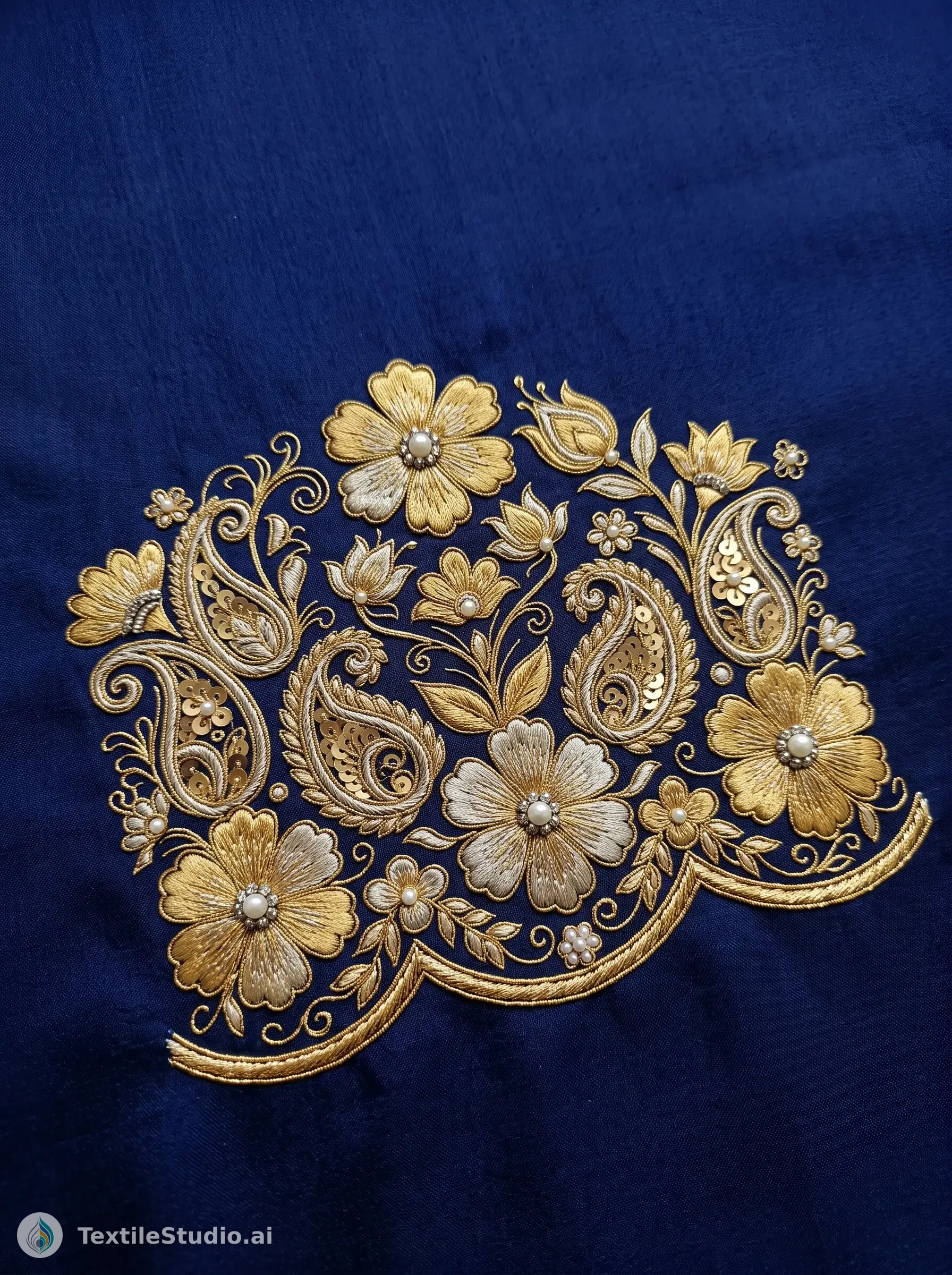Navy Silk Kurta with Gold Jari Dori Embroidery — The design