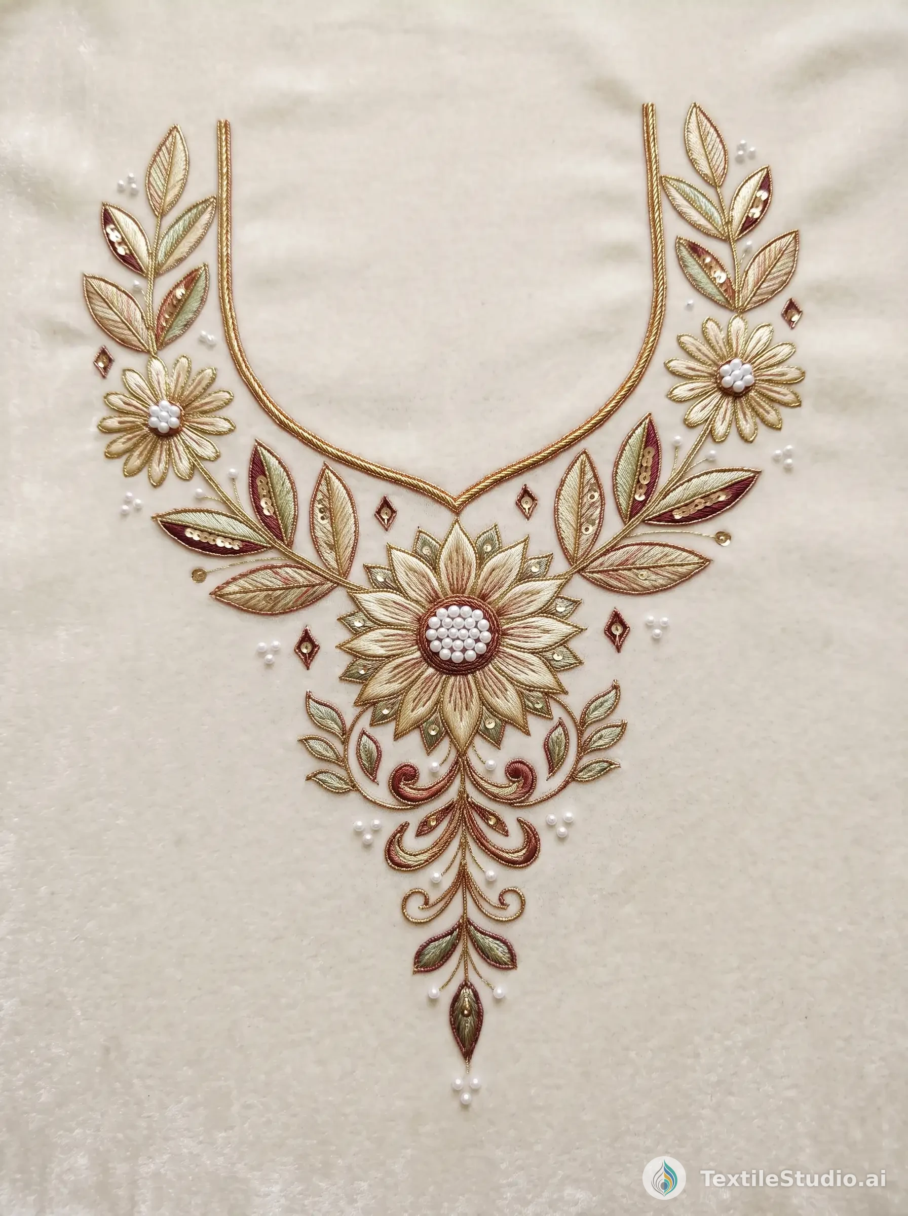 Ivory Velvet Kurti with Jari Dori Florals — The design