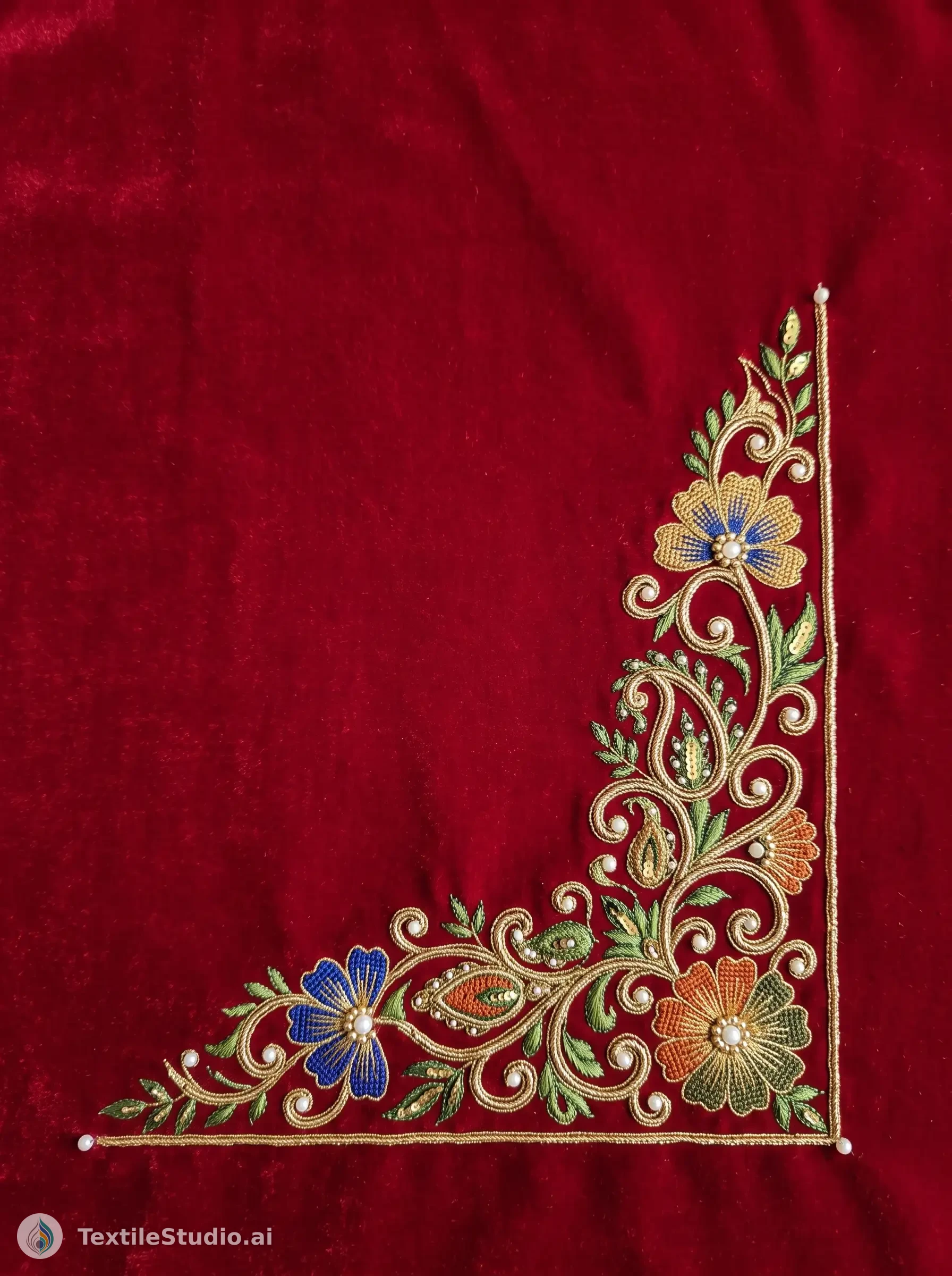 Velvet Kurta with Jari Dori and Floral Motifs — The design