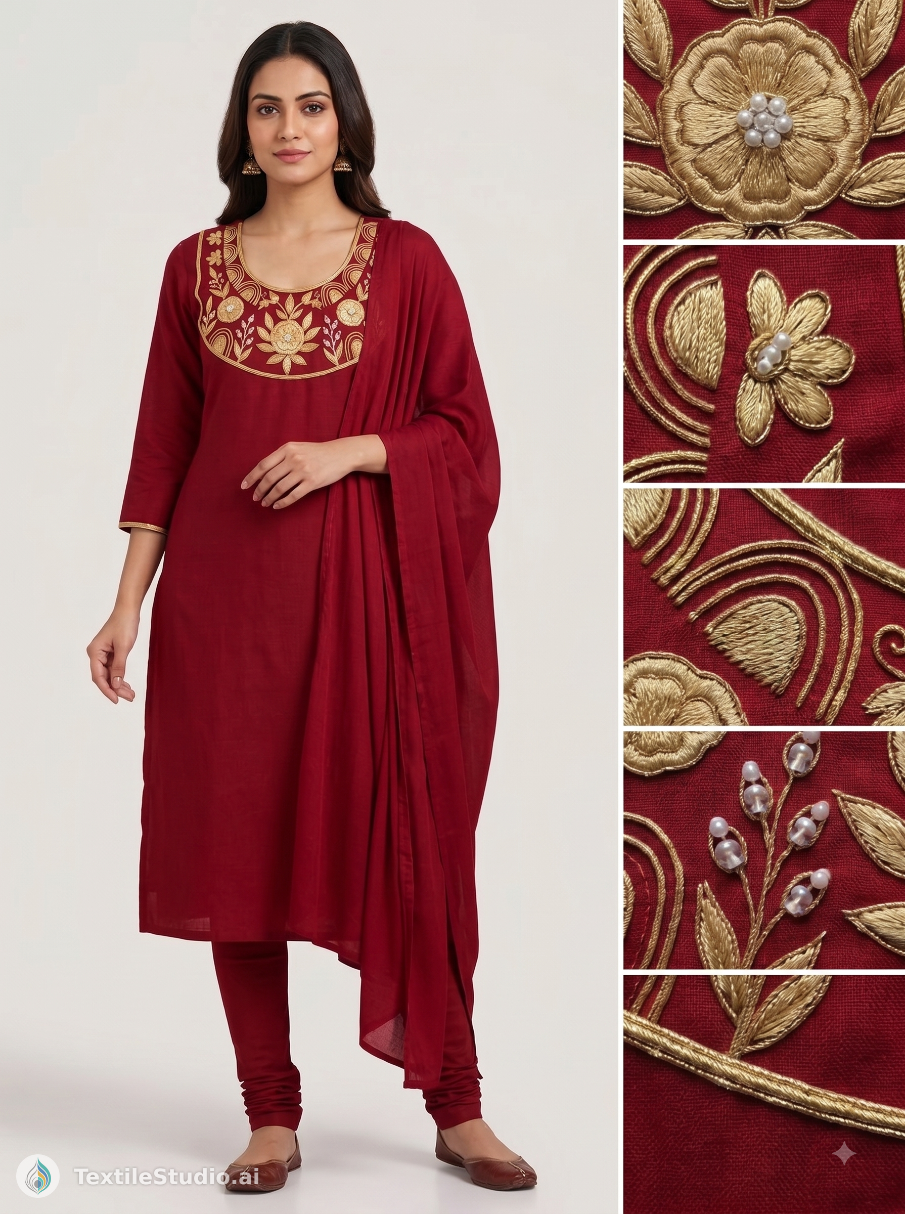 Maroon Kurta with Gold Yoke Embroidery