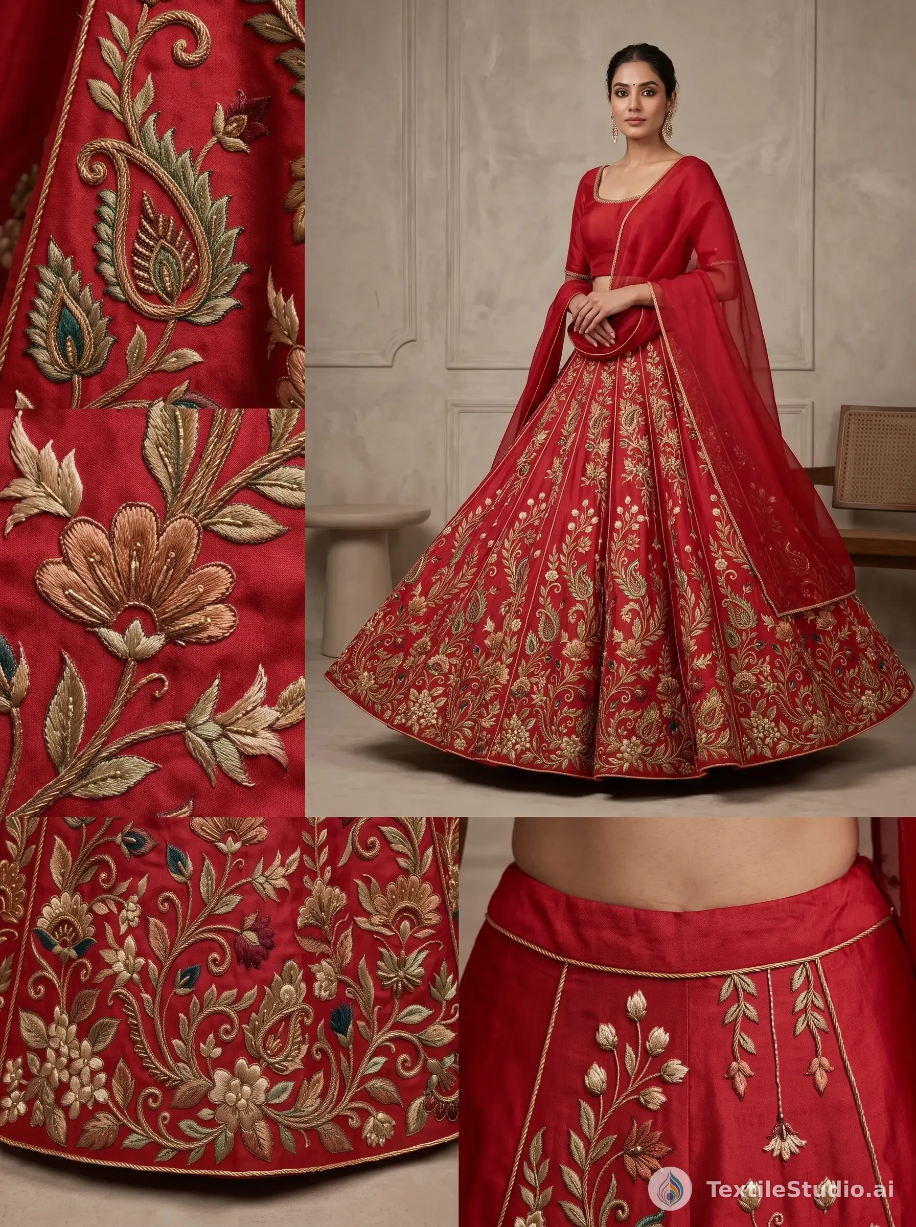 Crimson Lehenga with Gold Jari Dori Embroidery